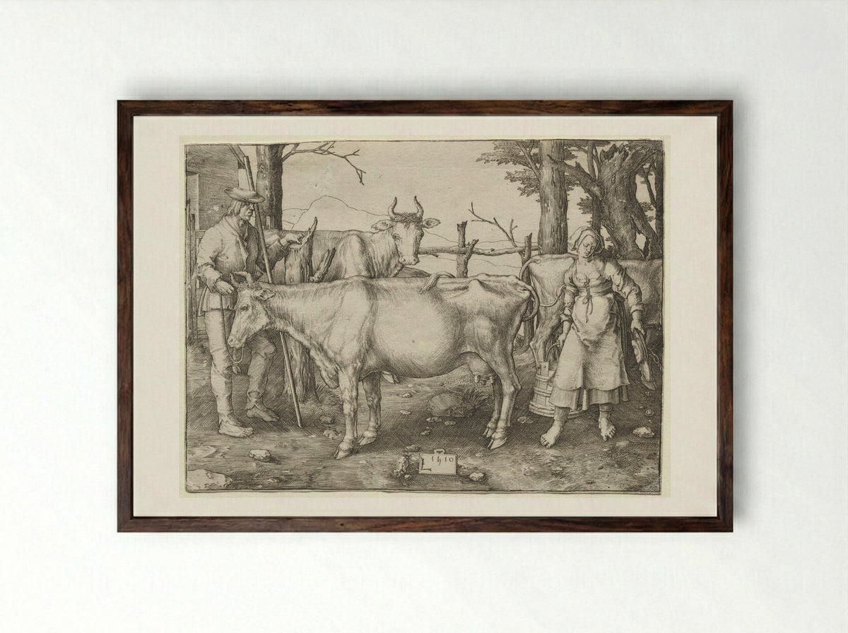 The Milkmaid - Lucas van Leyden - Framed Print Dark Wood