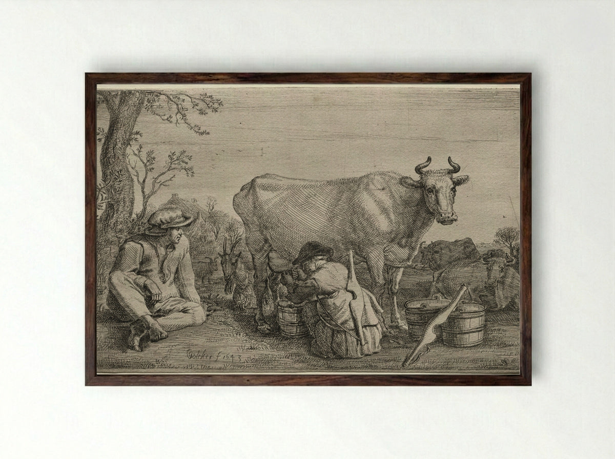 The Milkmaid - Gerrit Claesz. Bleker - Framed Print Dark Wood