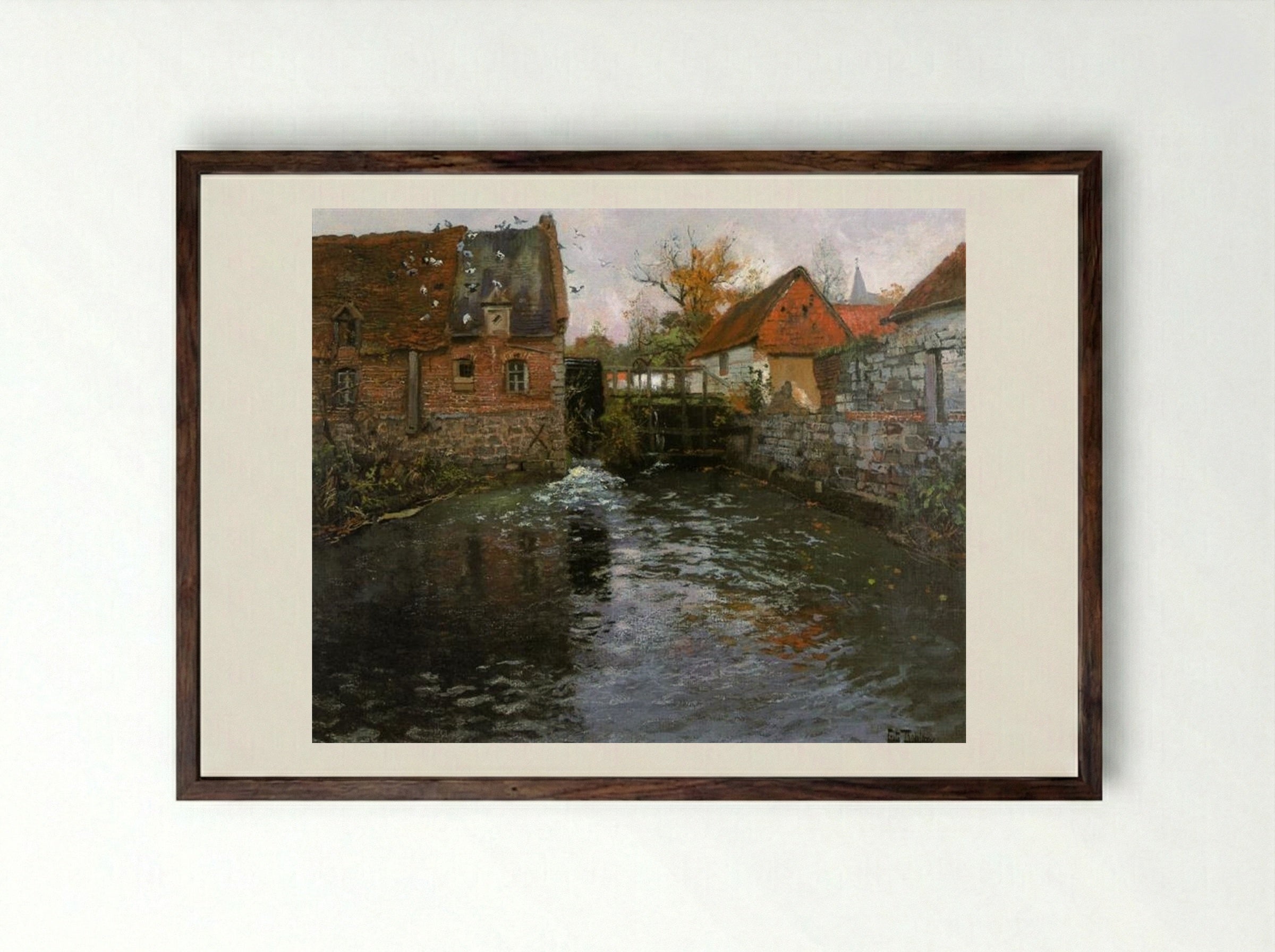 The Mill Pond - Frits Thaulow - Framed Print Dark Wood