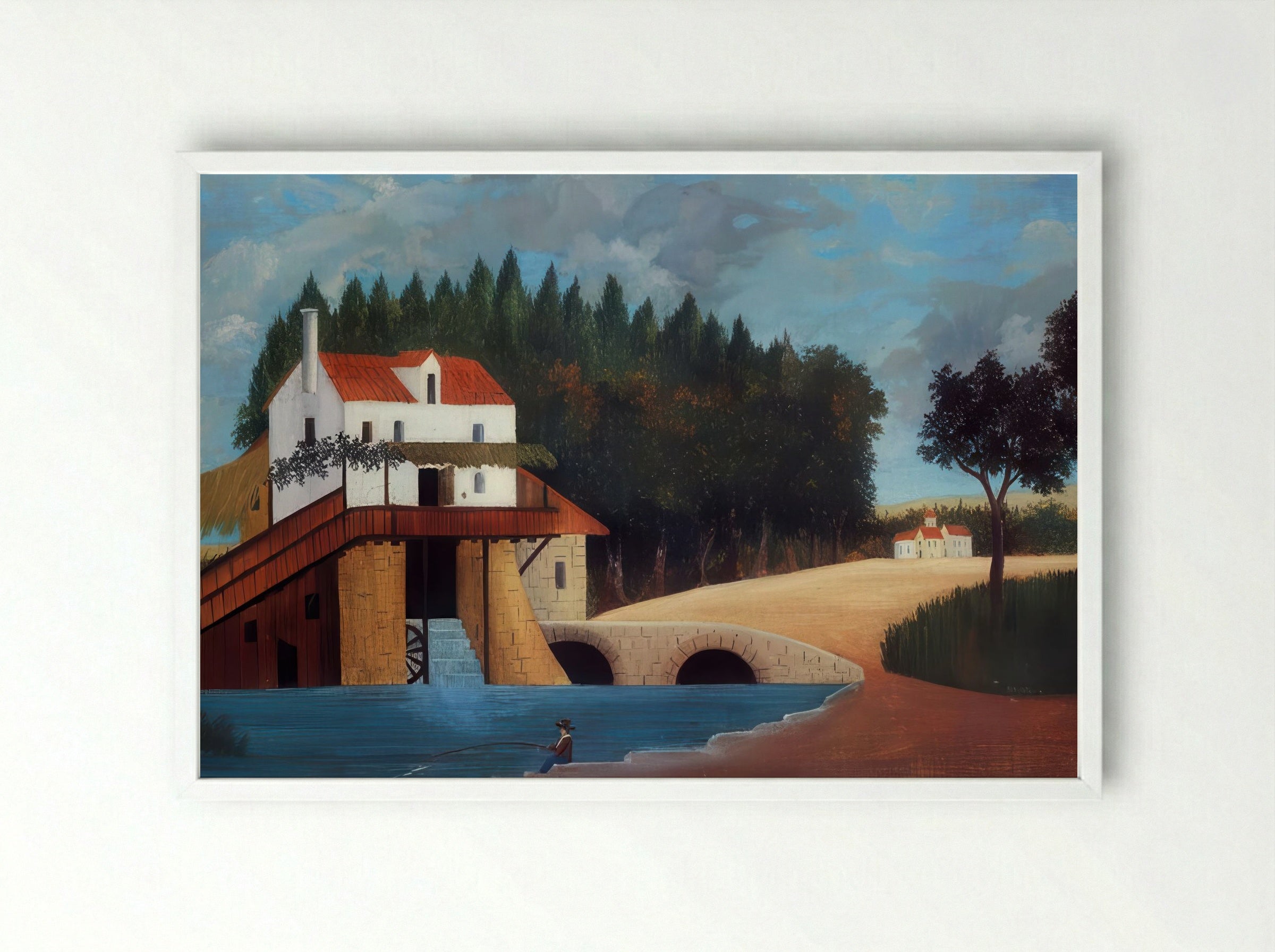 The Mill at Alfort by Henri Rousseau – Naïve Art French Countryside Print - Framed Print White