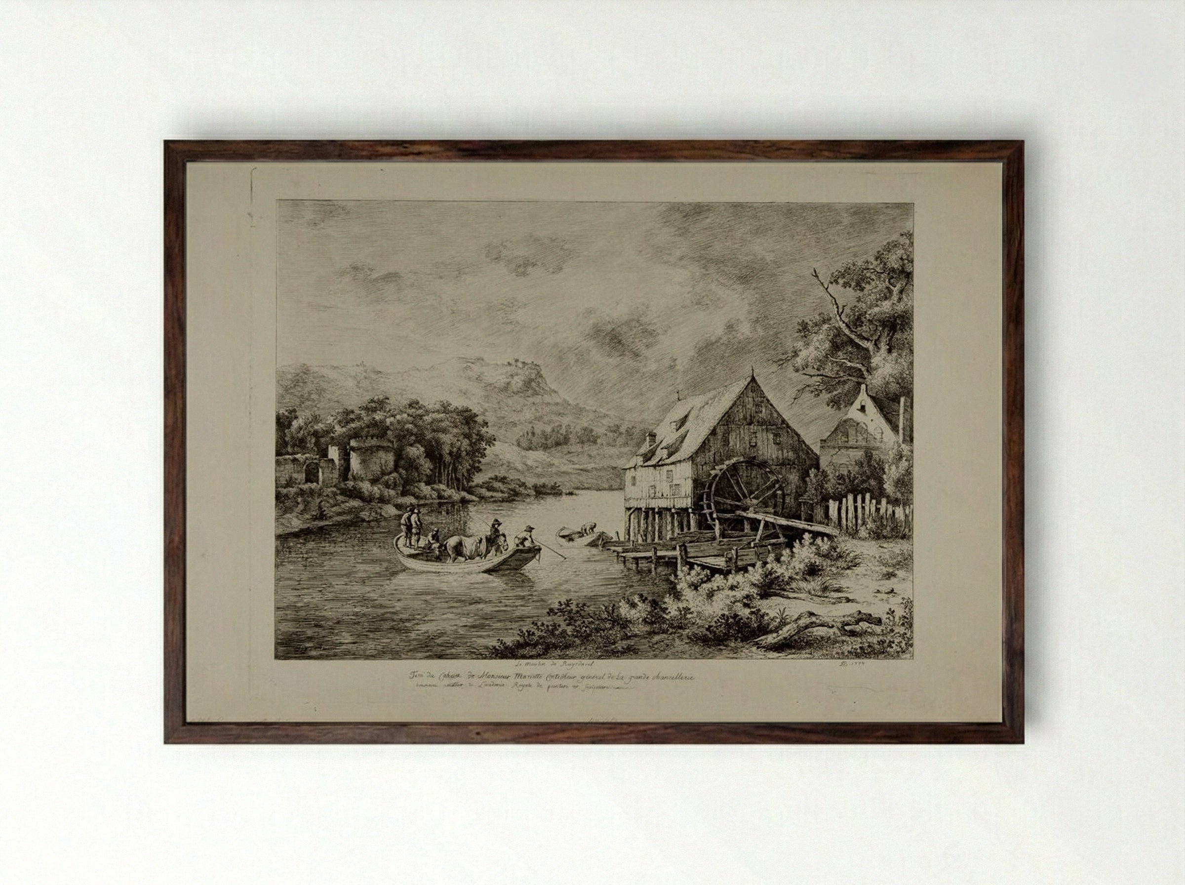 The Mill on the River - Jean-Jacques de Boissieu - Framed Print Dark Wood