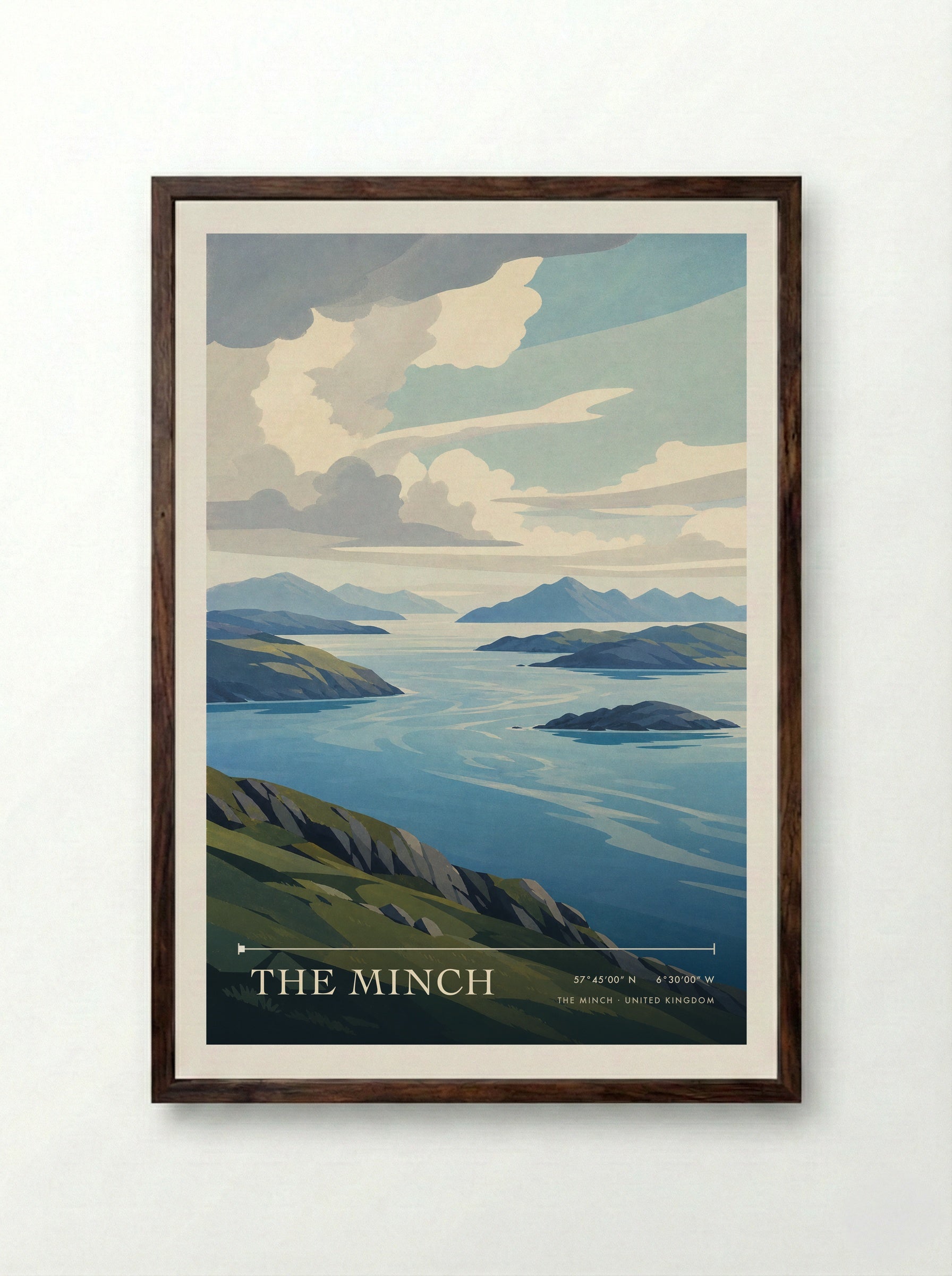 The Minch United Kingdom Travel Poster - Framed Print Dark Wood