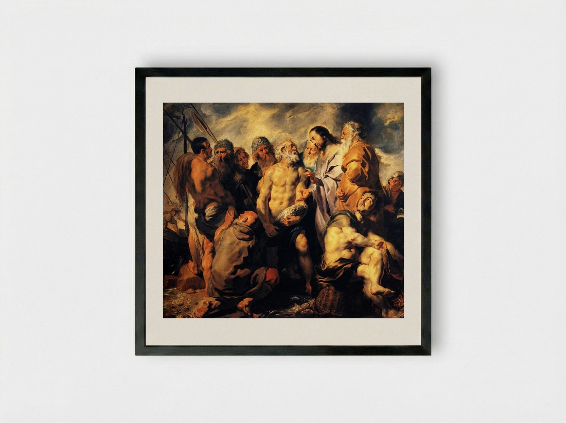 The Miraculous Draught of Fishes - Jacob Jordaens - Framed Print Black
