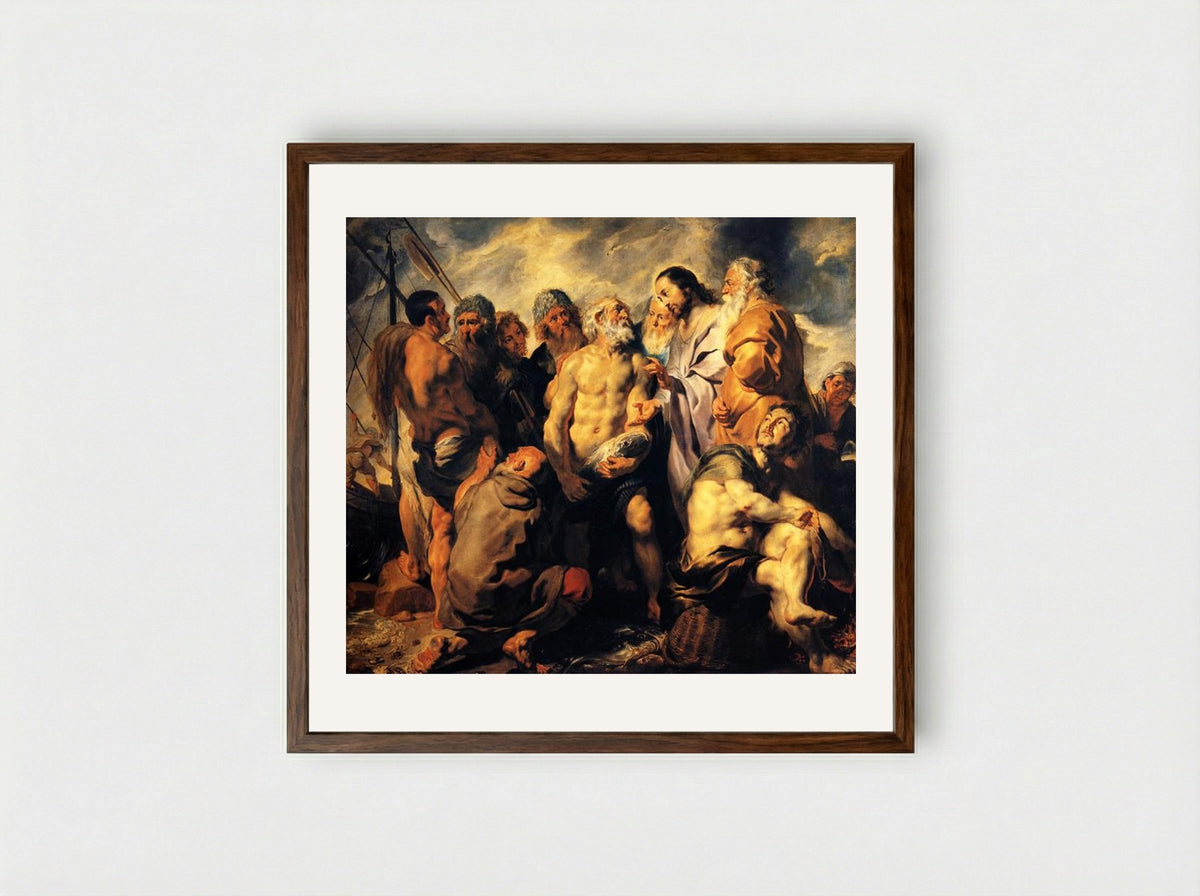 The Miraculous Draught of Fishes - Jacob Jordaens - Framed Print Dark Wood
