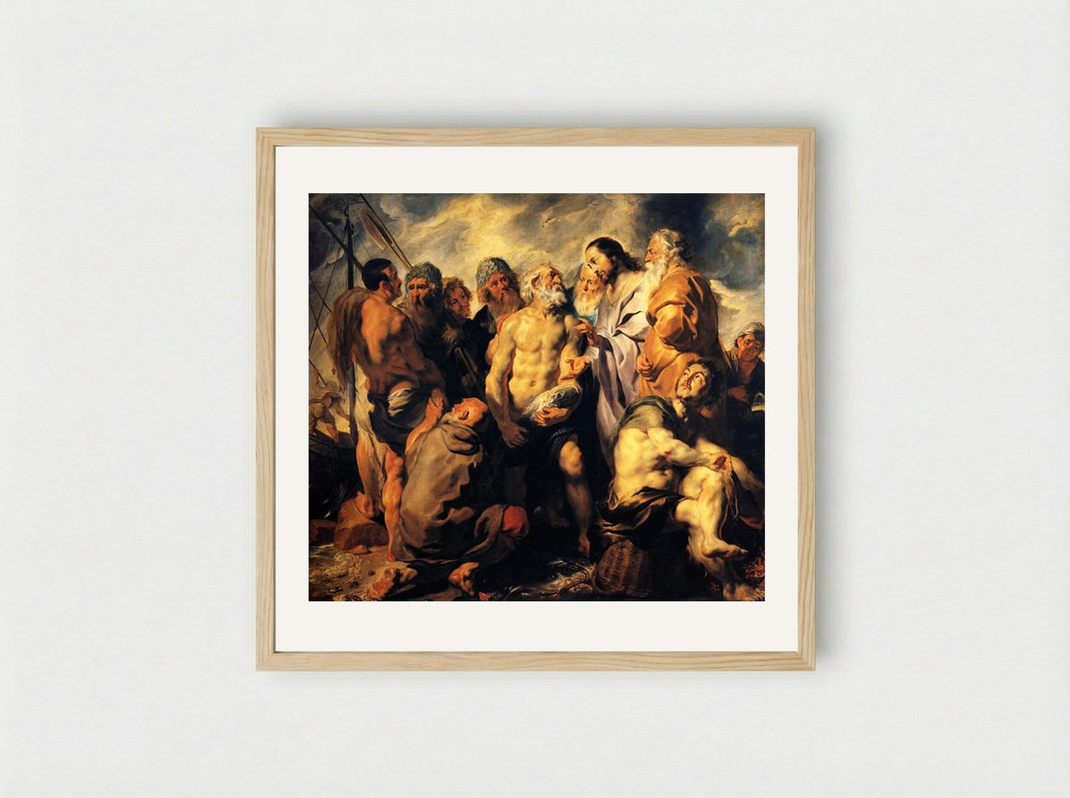 The Miraculous Draught of Fishes - Jacob Jordaens - Framed Print Wood