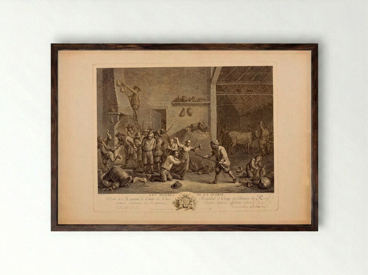 The Miseries of War - Jacques Nicolas Tardieu - Framed Print Dark Wood