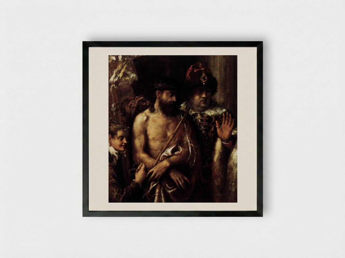 The Mocking of Christ - Titian - Framed Print Black