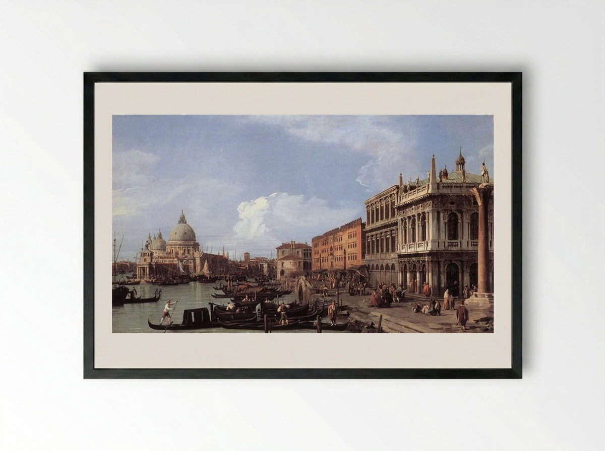 The Molo Looking West - Canaletto - Framed Print Black