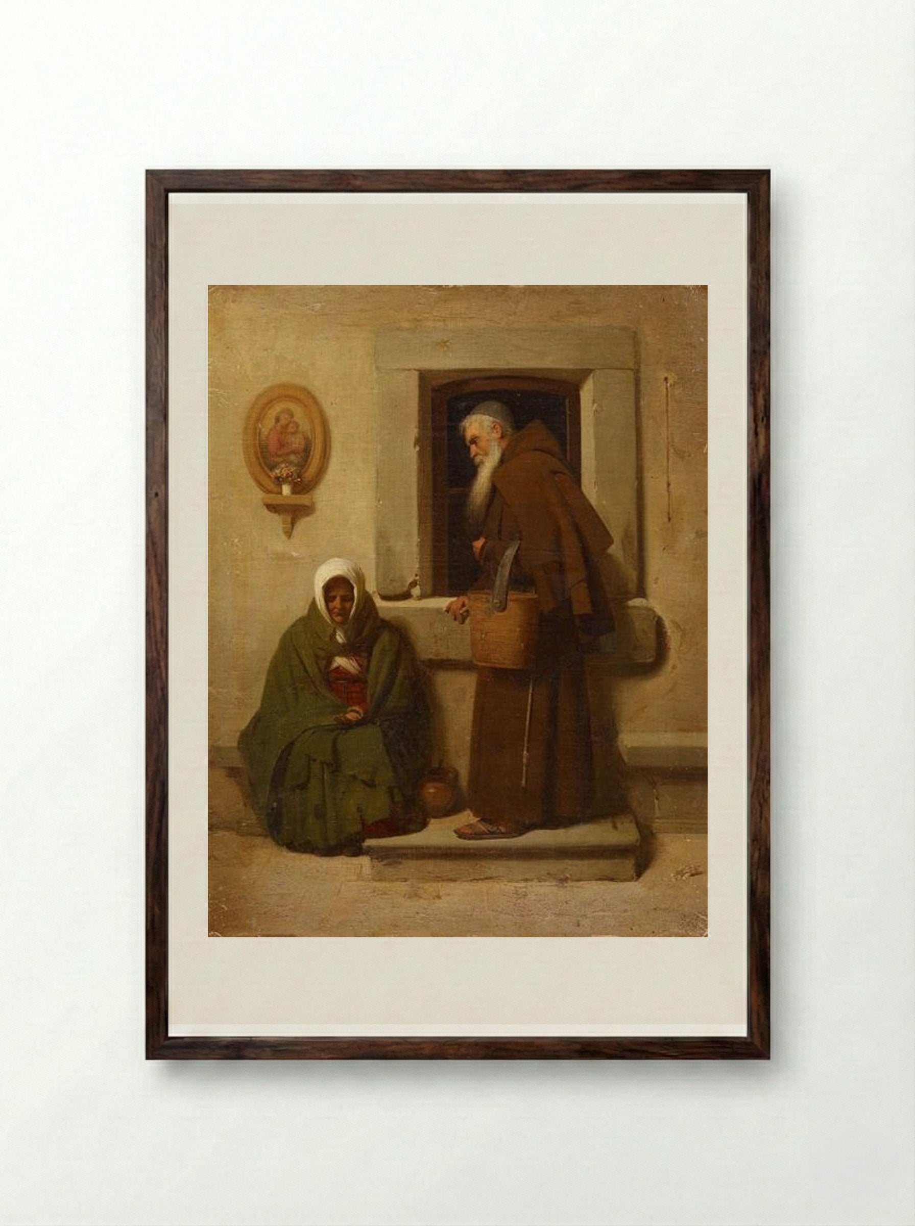 The Monk and the Beggar - Fyodor Bronnikov - Framed Print Dark Wood