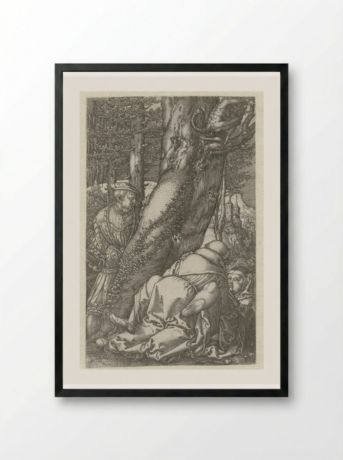 The Monk and the Nun Observed by a Soldier - Heinrich Aldegrever - Framed Print Black