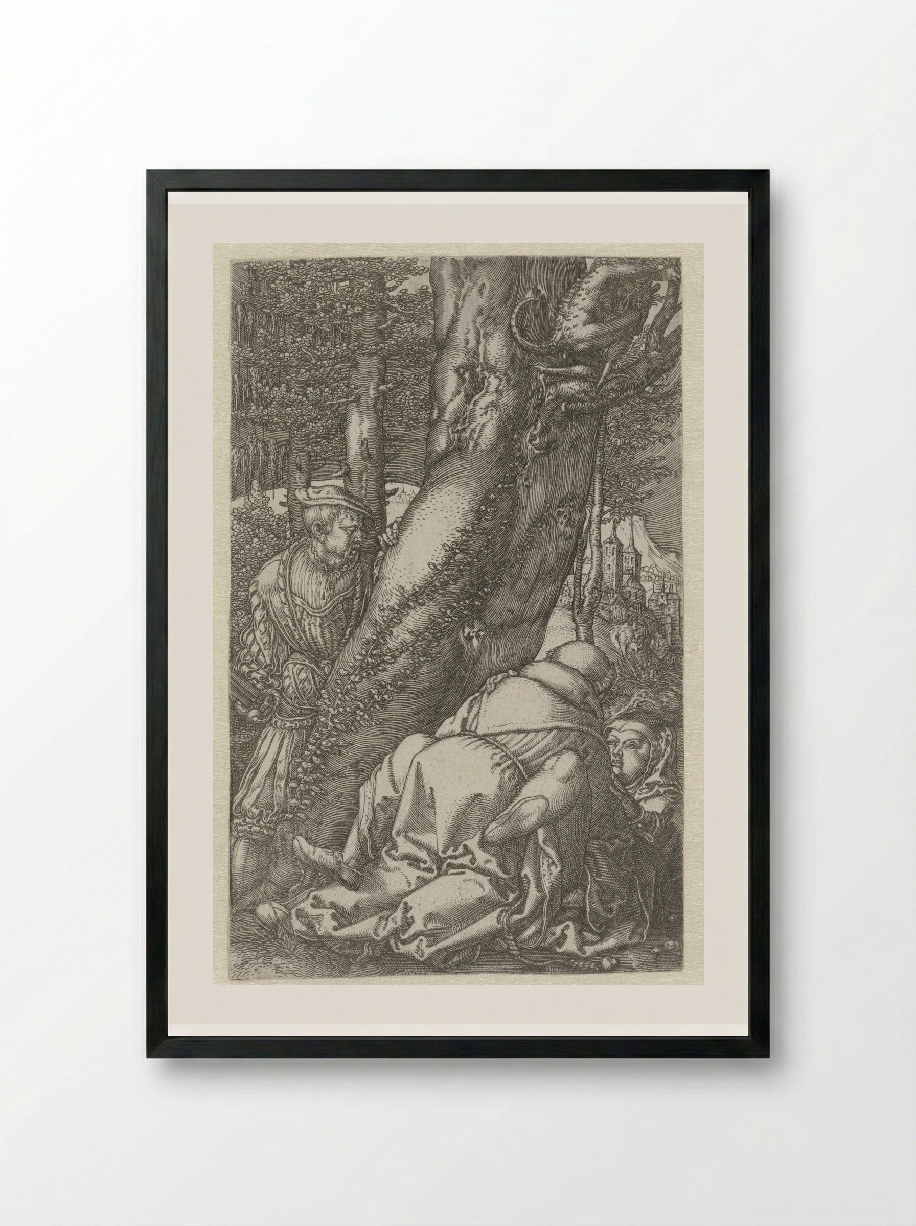 The Monk and the Nun Observed by a Soldier - Heinrich Aldegrever - Framed Print Black
