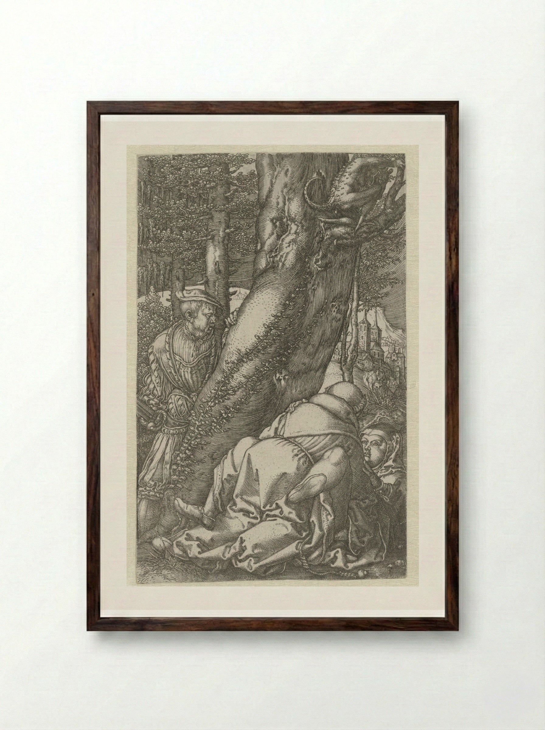 The Monk and the Nun Observed by a Soldier - Heinrich Aldegrever - Framed Print Dark Wood