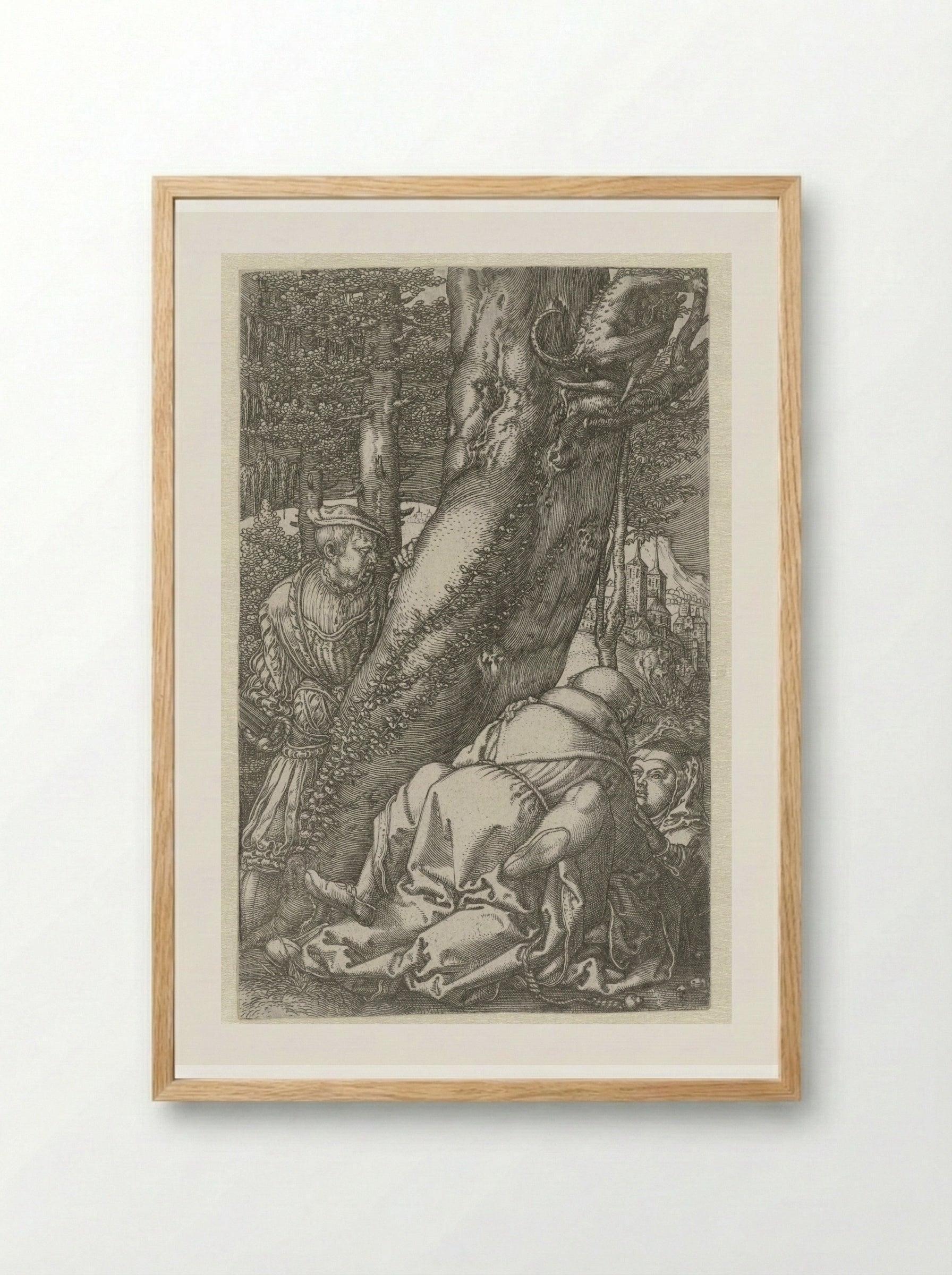 The Monk and the Nun Observed by a Soldier - Heinrich Aldegrever - Framed Print Wood