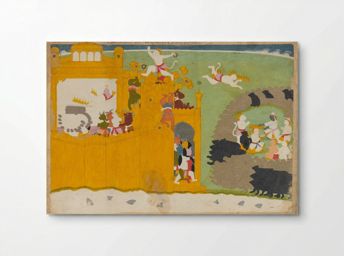 The Monkey Leader Angada Steals Ravana's Crown from His Fortress - Manaku - Poster