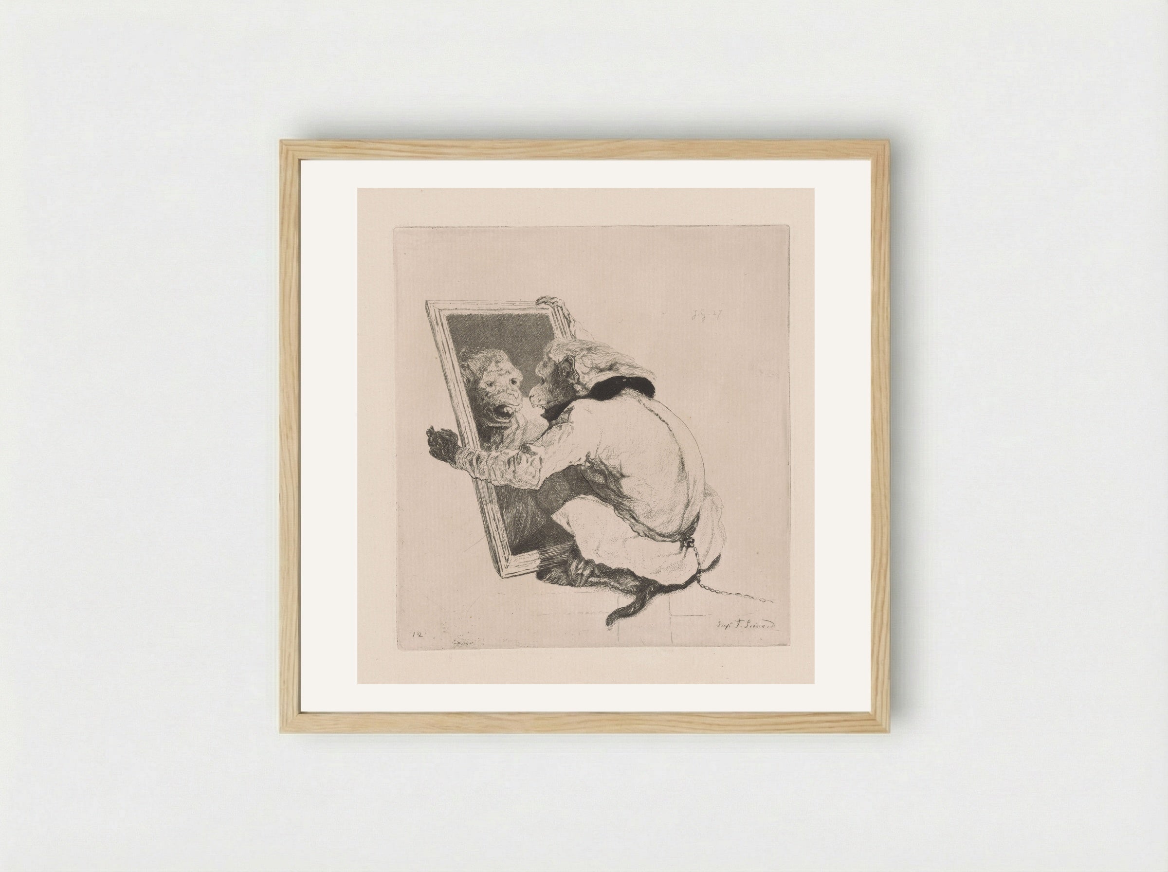 The Monkey at the Mirror - Jules de Goncourt - Framed Print Wood