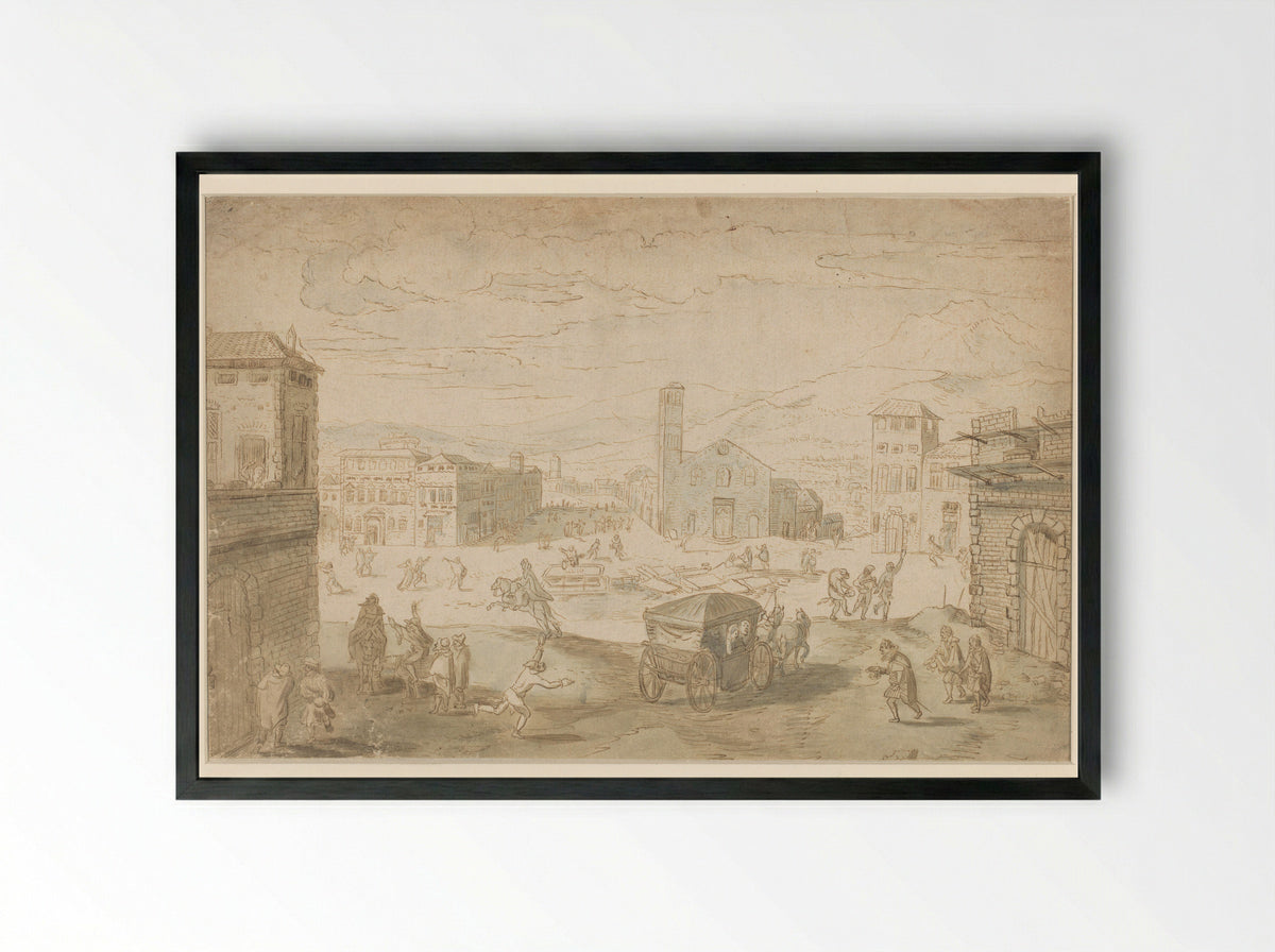The Month of February: Carnival Scene on an Italian Square - Jan Wildens - Framed Print Black