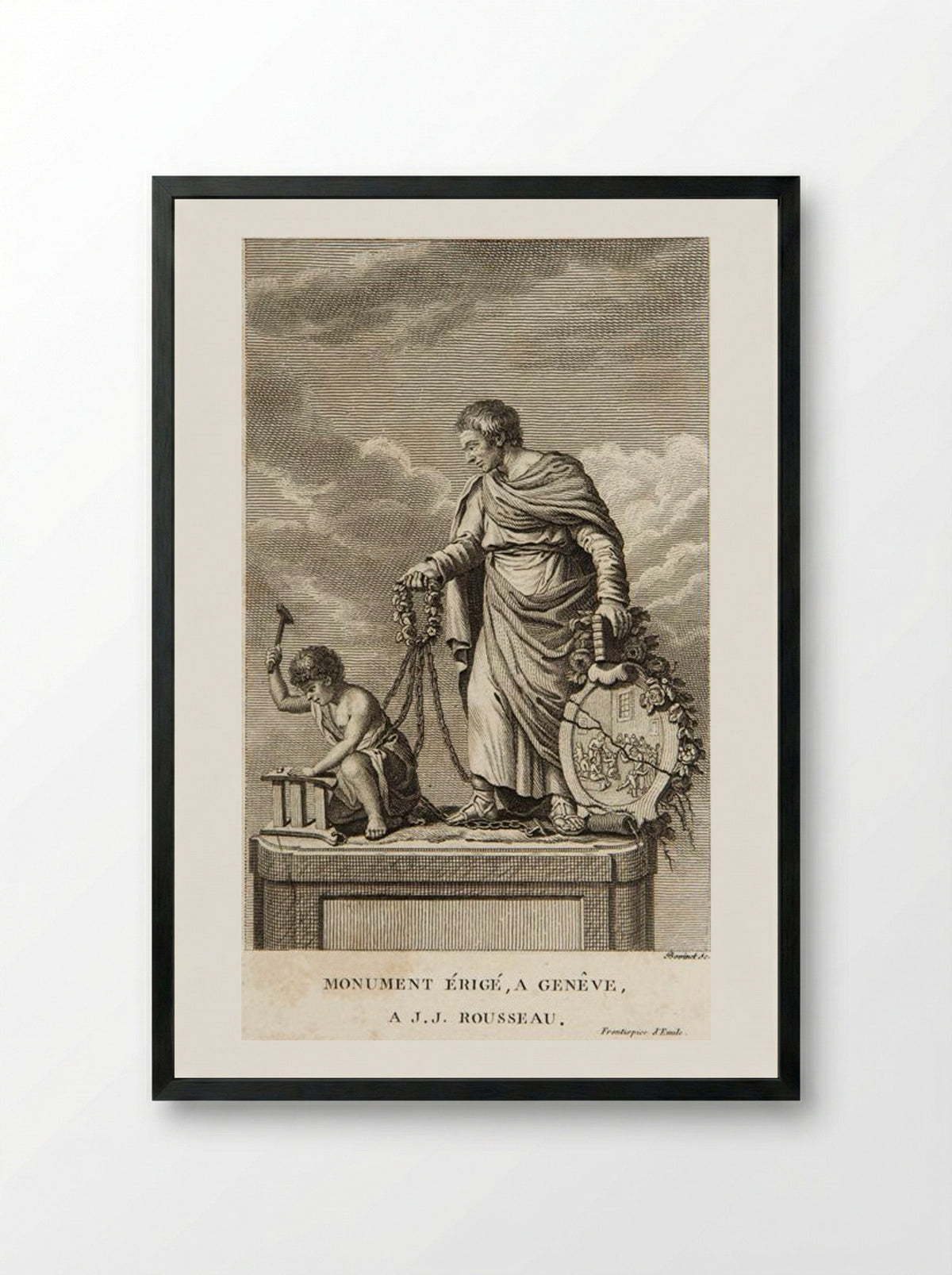 The Monument to Jean-Jacques Rousseau in Geneva - Edme Bovinet - Framed Print Black