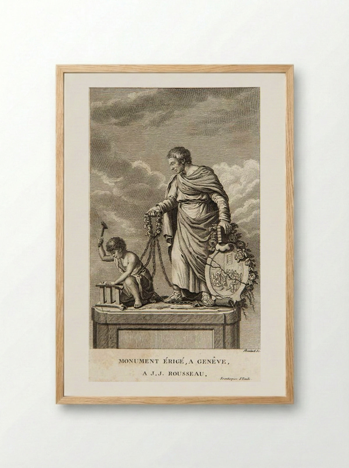 The Monument to Jean-Jacques Rousseau in Geneva - Edme Bovinet - Framed Print Wood