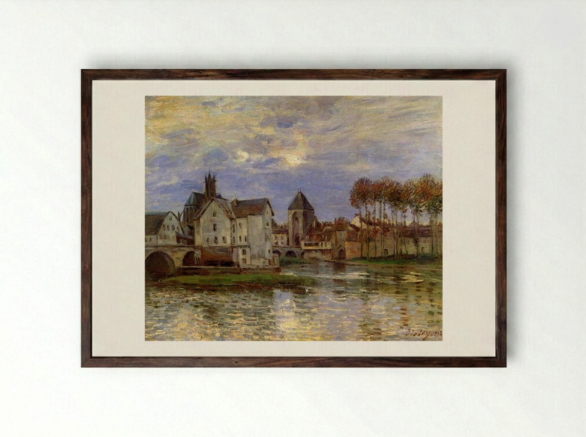 The Moret Bridge at Sunset - Alfred Sisley - Framed Print Dark Wood