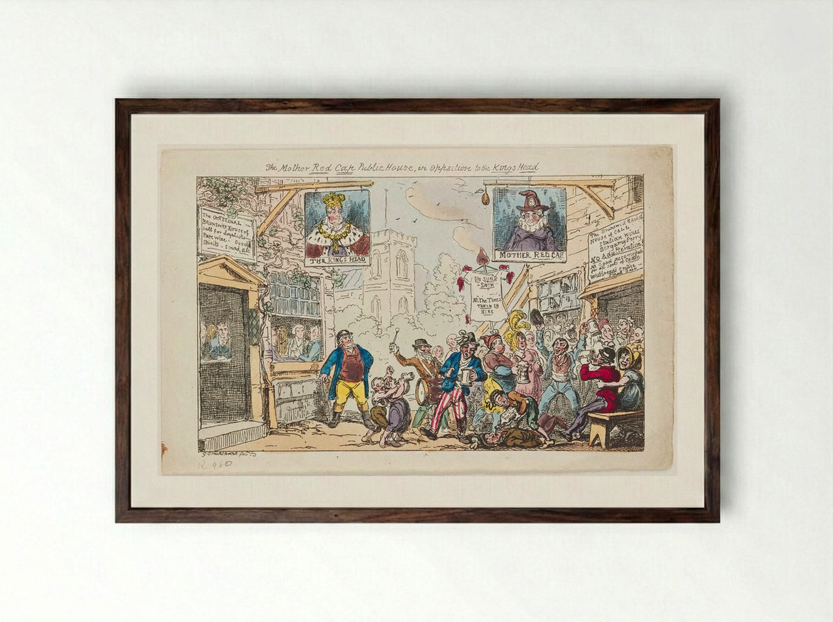 The Mother Red Cap Public House, in Opposition to the Kings Head - George Cruikshank - Framed Print Dark Wood