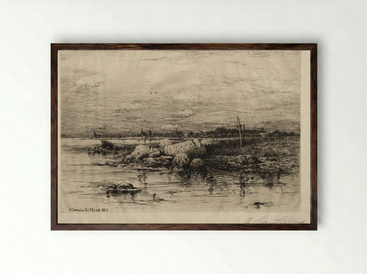 The Mouth of the Apponigansett - Robert Swain Gifford - Framed Print Dark Wood