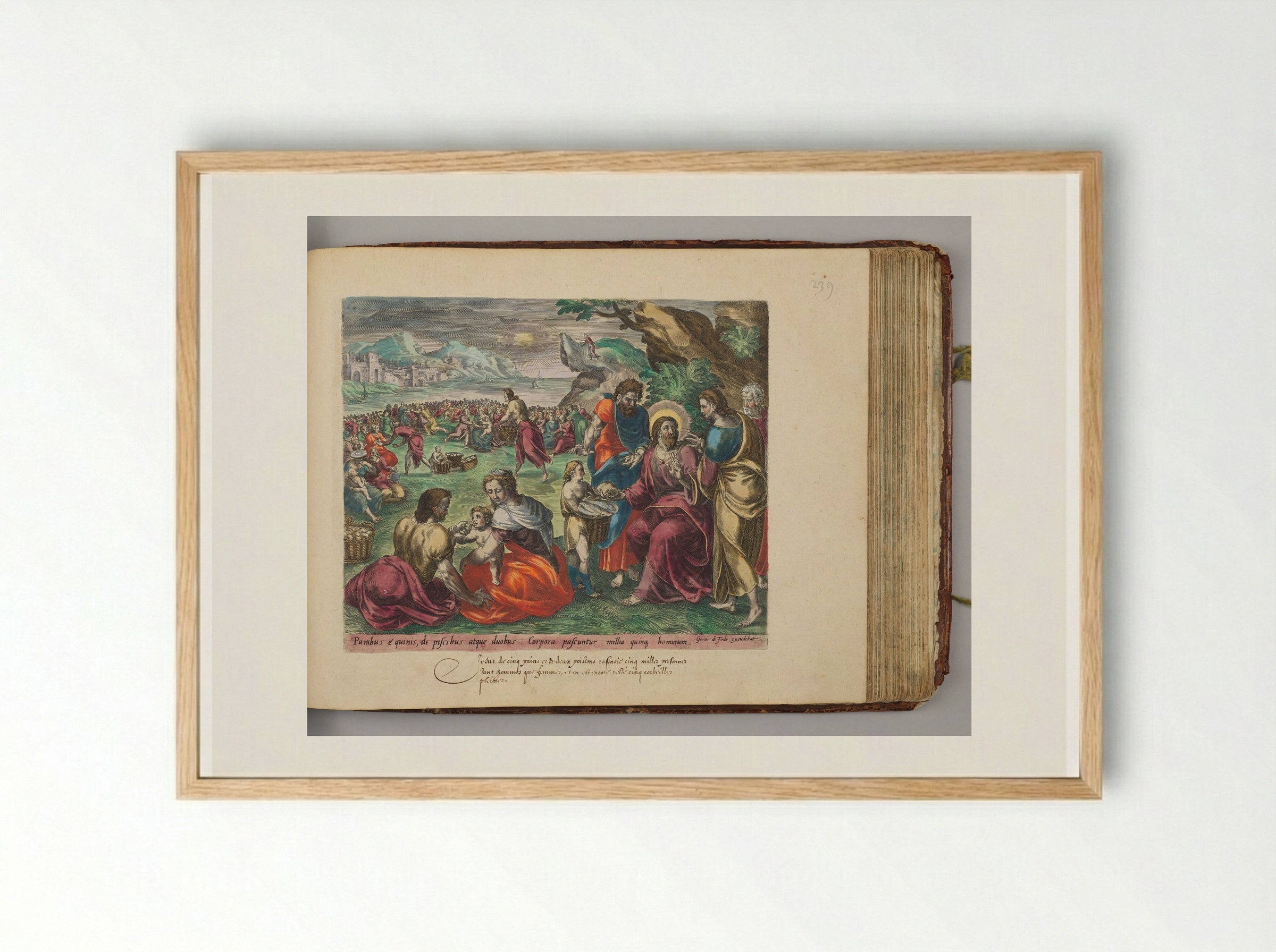 The Multiplication of Loaves and Fishes - Johannes Wierix - Framed Print Wood