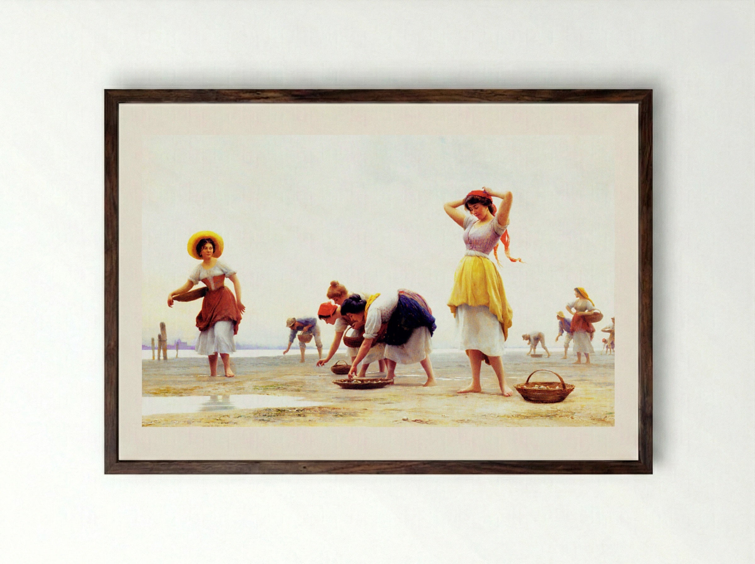 The Mussel Gatherers - Eugene de Blaas - Framed Print Dark Wood
