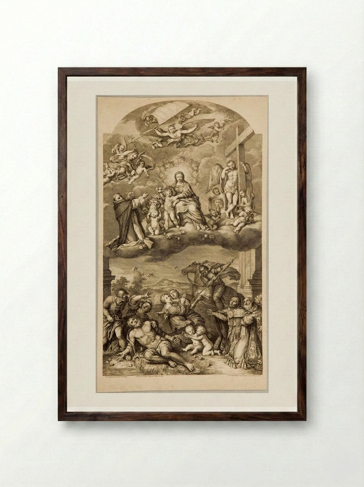 The Mysteries of the Rosary - Gérard Audran - Framed Print Dark Wood