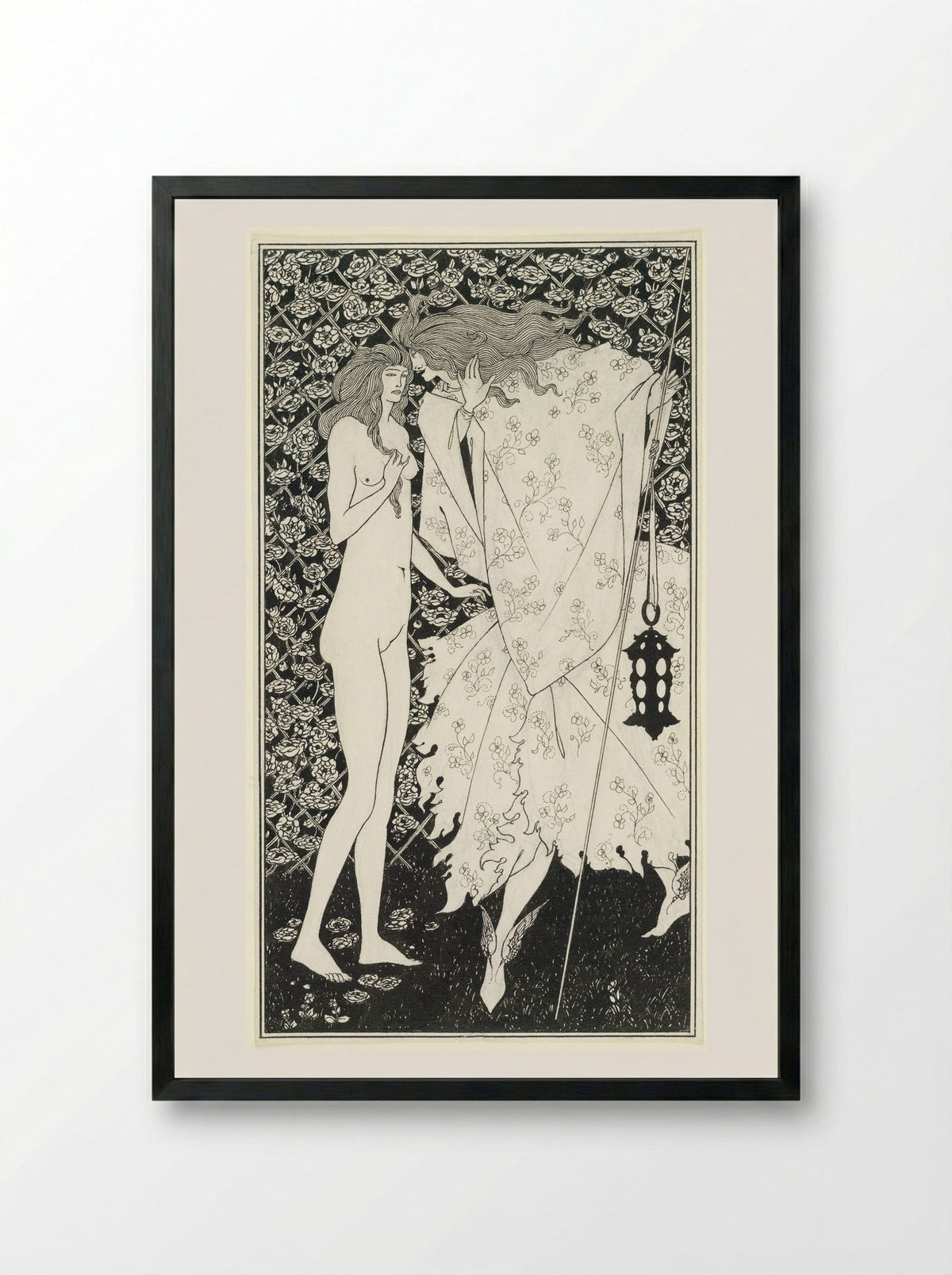 The Mysterious Rose Garden - Aubrey Vincent Beardsley - Framed Print Black