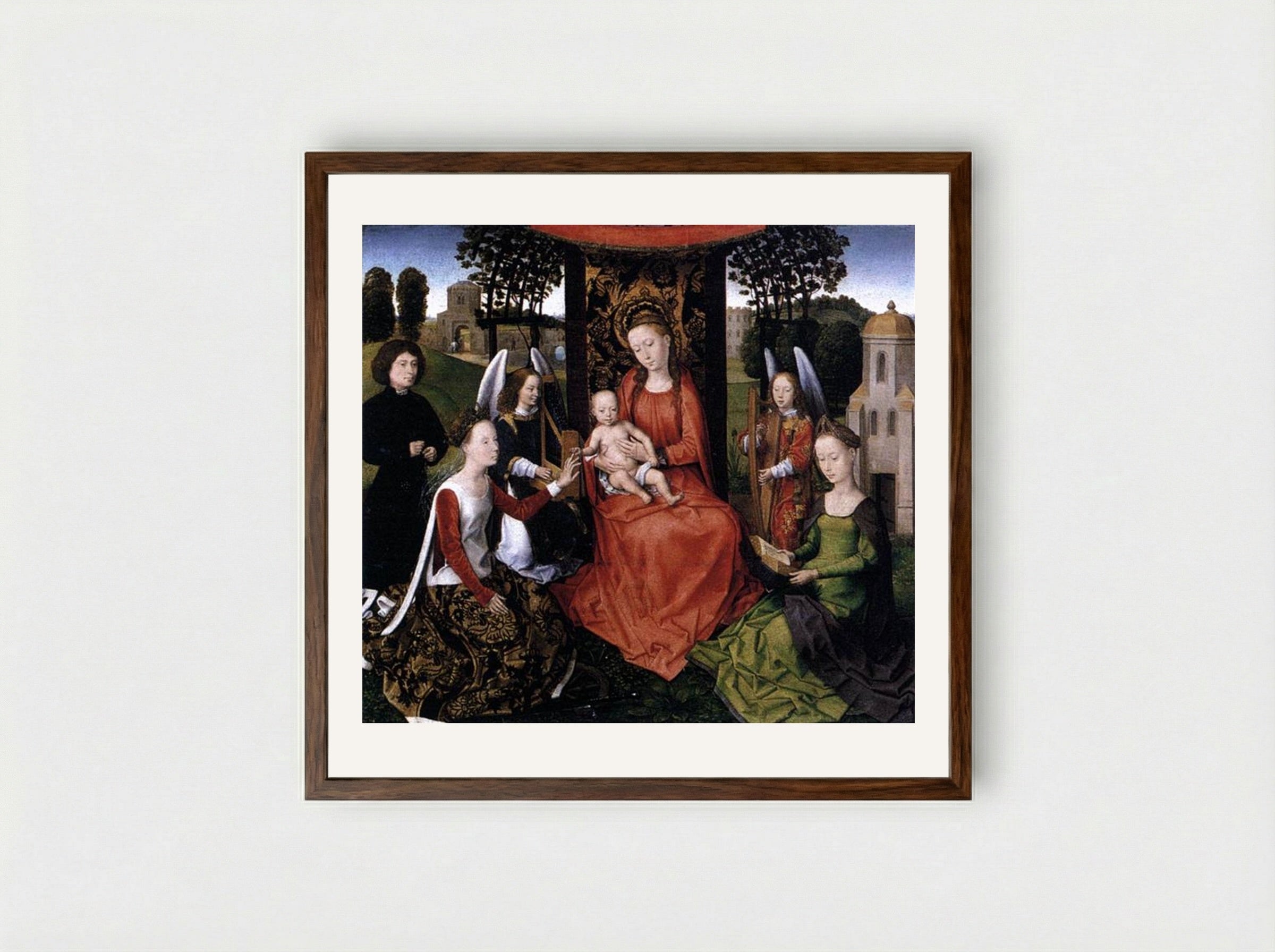 The Mystic Marriage of Saint Catherine - Hans Memling - Framed Print Dark Wood