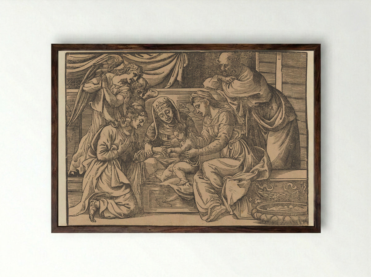 The Mystic Marriage of Saint Catherine - Nicolò Boldrini - Framed Print Dark Wood