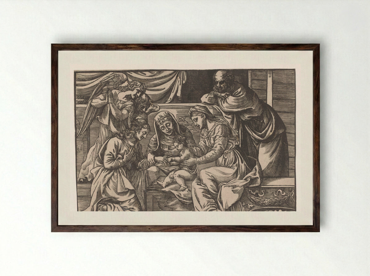 The Mystic Marriage of Saint Catherine - Titian - Framed Print Dark Wood
