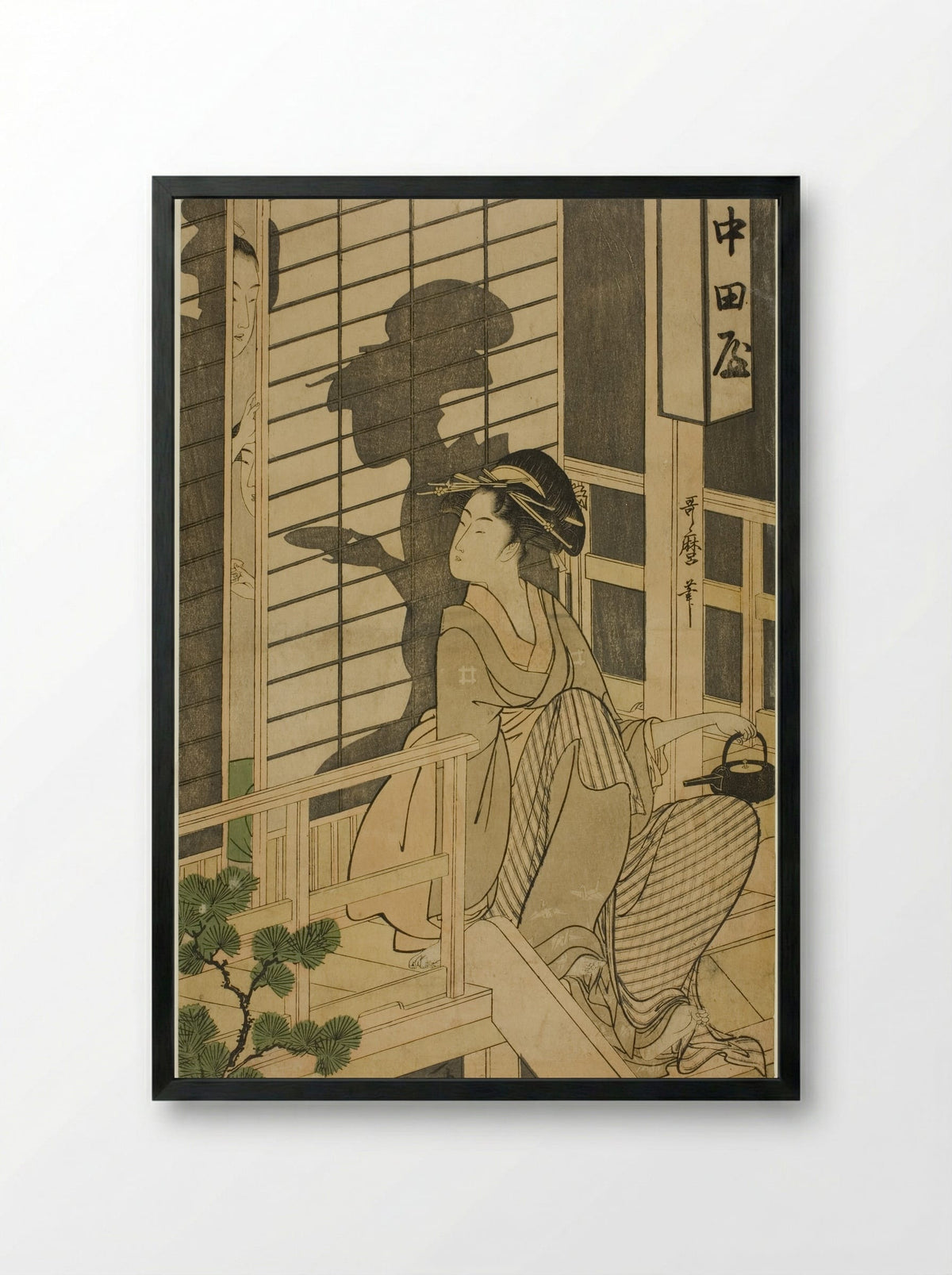 The Nakadaya Teahouse - Kitagawa Utamaro - Framed Print Black