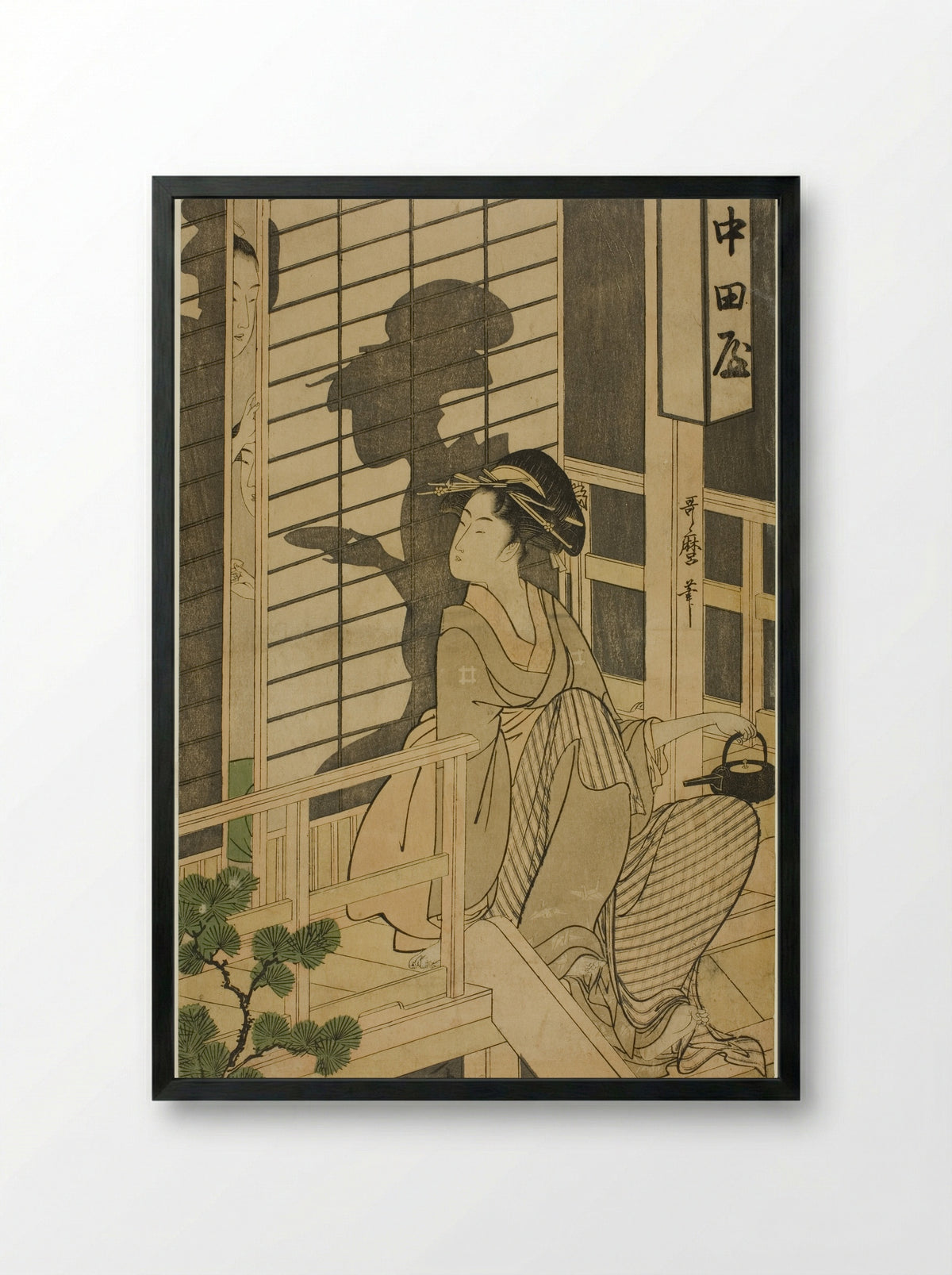 The Nakadaya Teahouse - Kitagawa Utamaro - Framed Print Black
