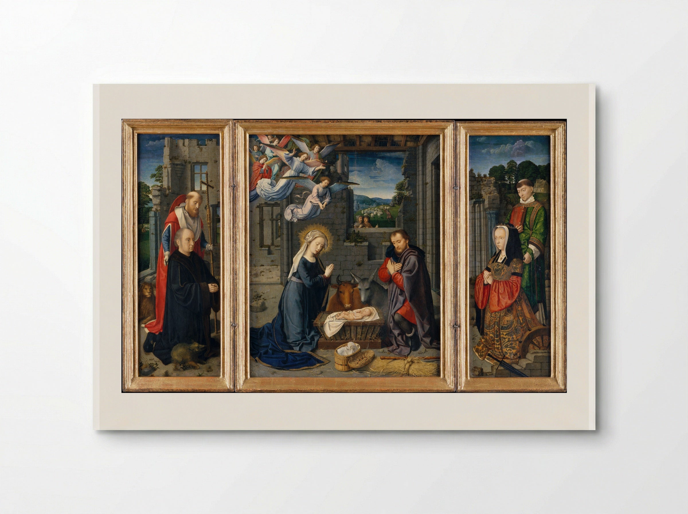 The Nativity with Donors and Saints Jerome and Leonard - Gerard David - Poster