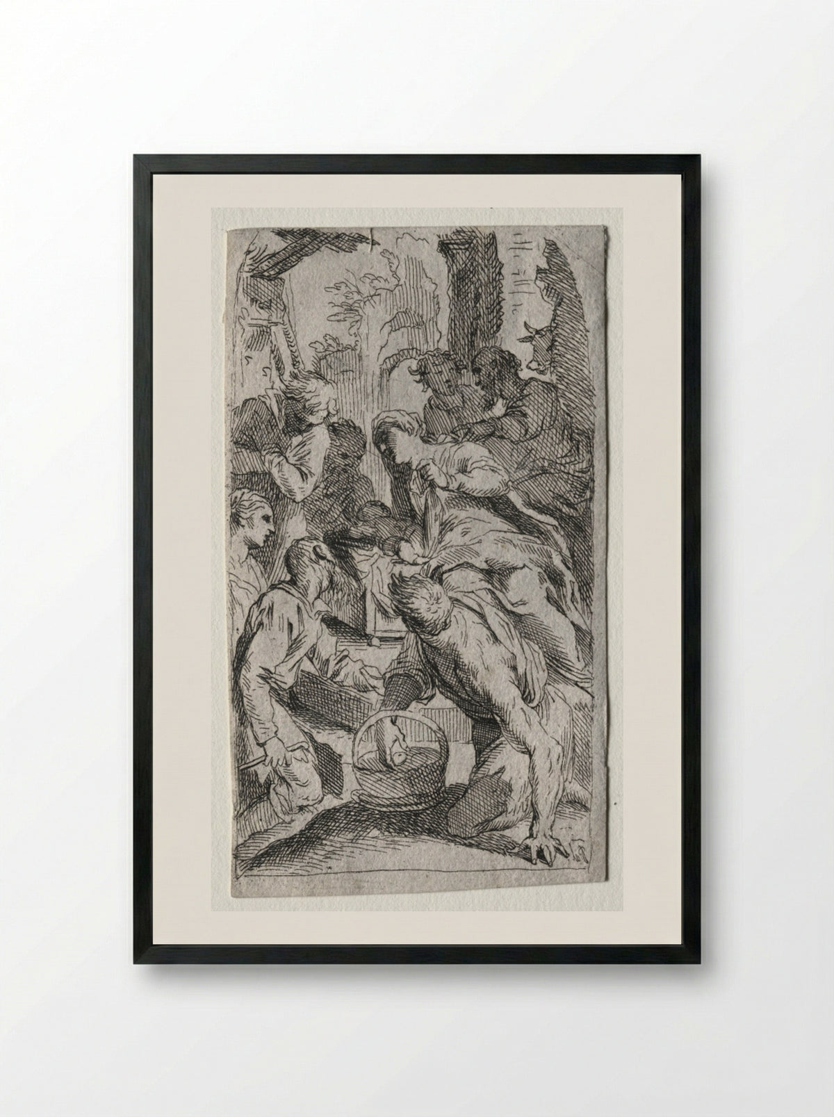 The Nativity - Jacopo Palma il Giovane - Framed Print Black