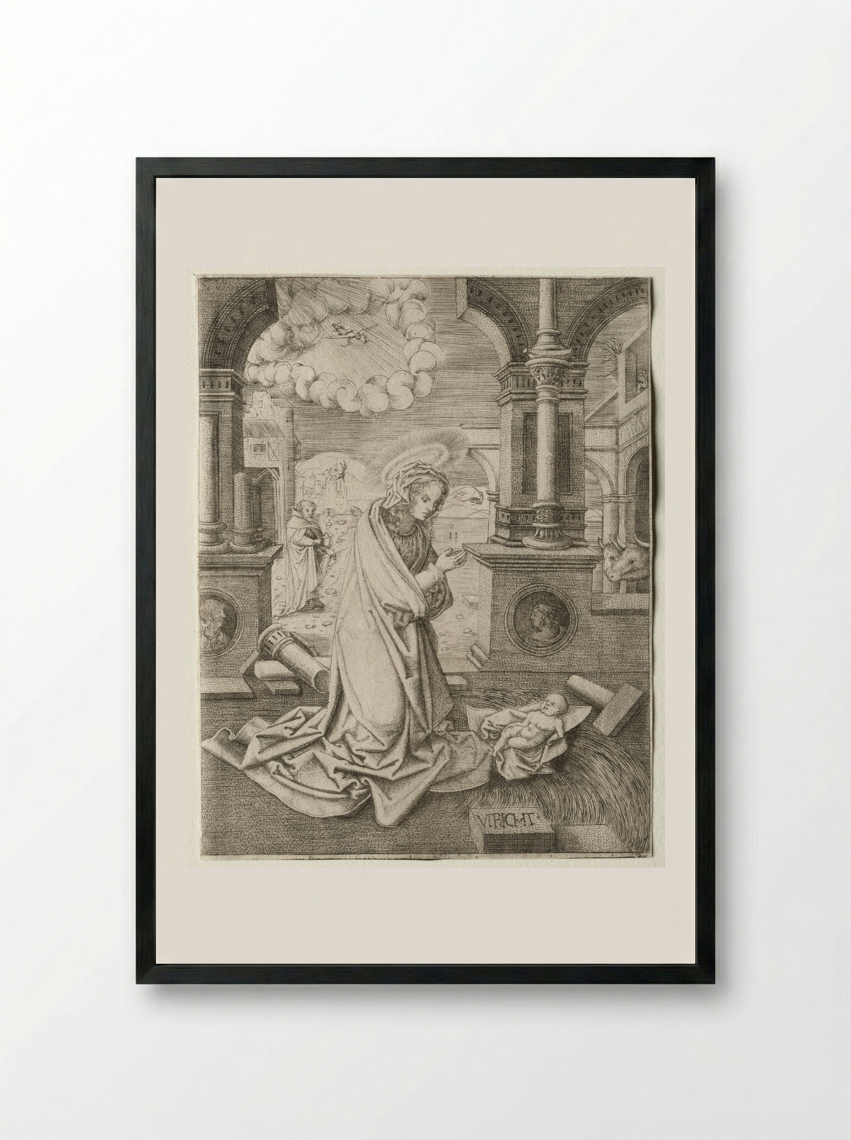 The Nativity - Allaert Claesz - Framed Print Black