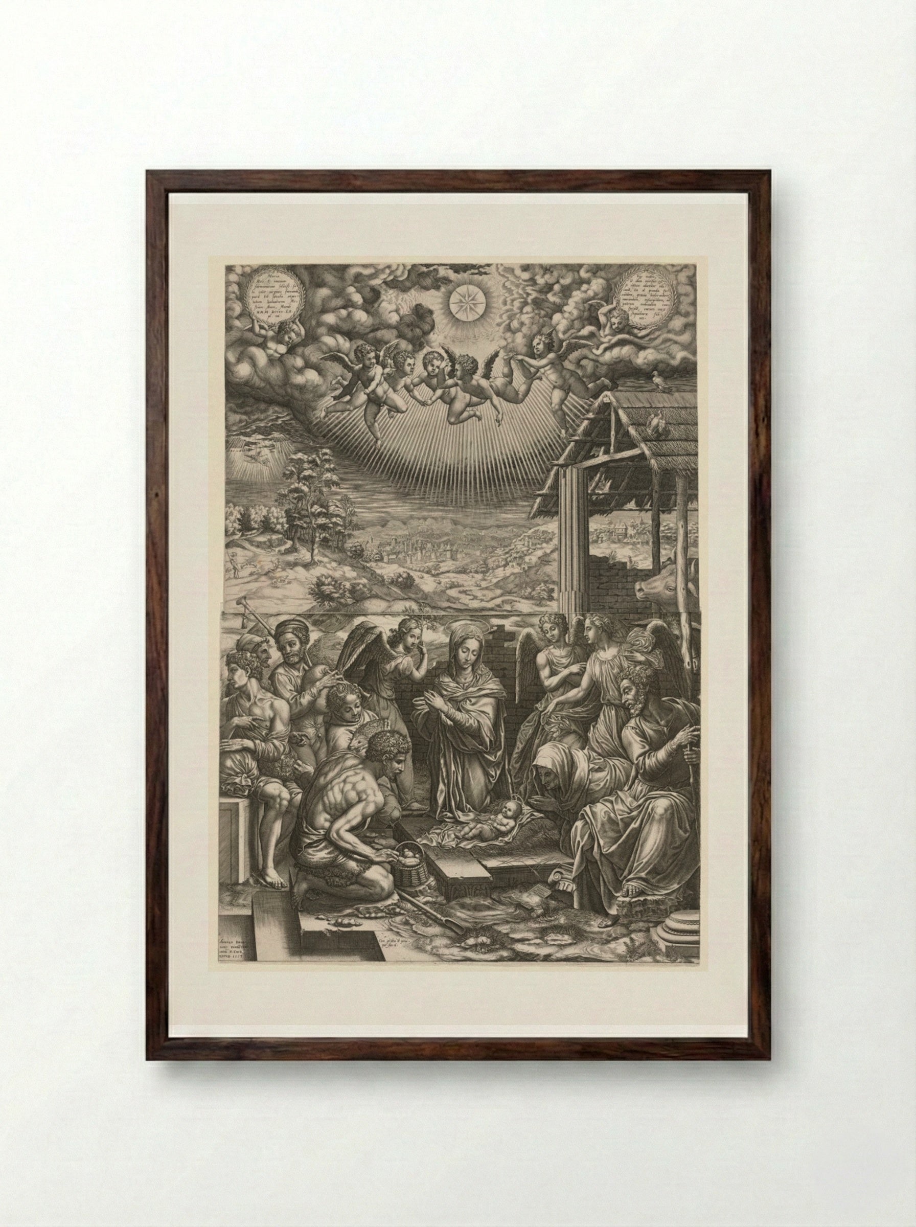 The Nativity - Giorgio Ghisi - Framed Print Dark Wood