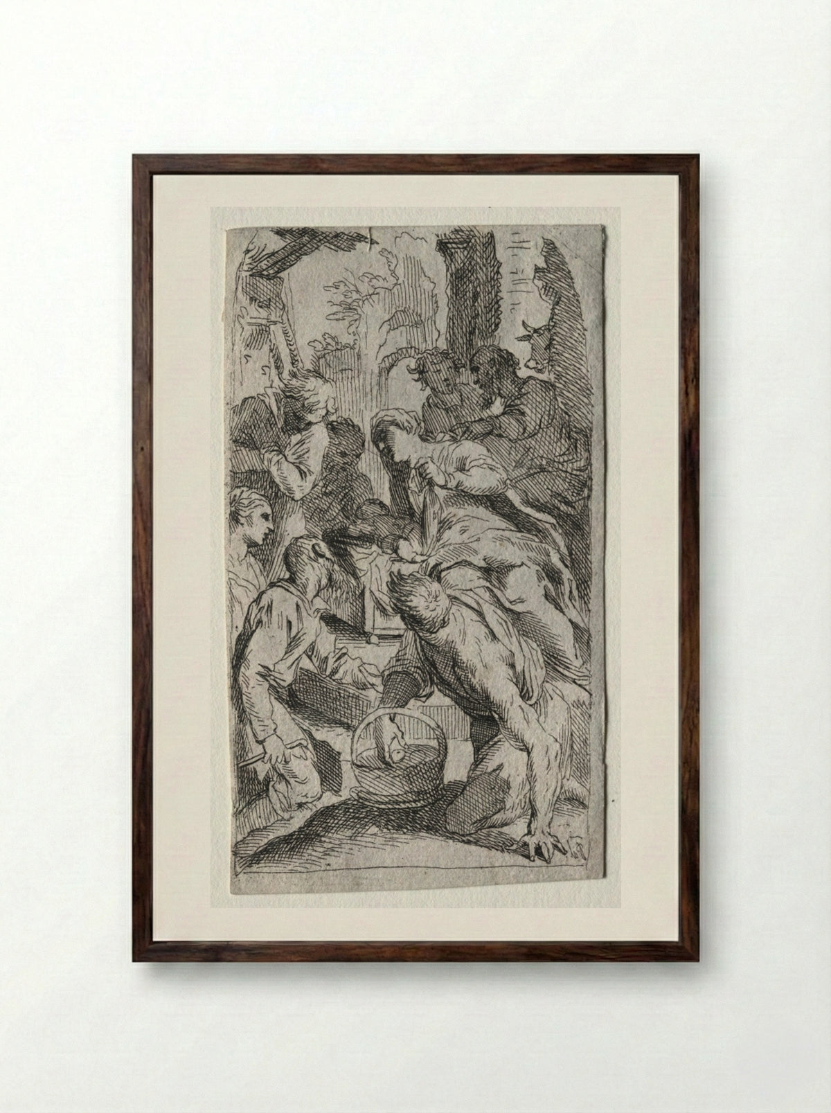 The Nativity - Jacopo Palma il Giovane - Framed Print Dark Wood