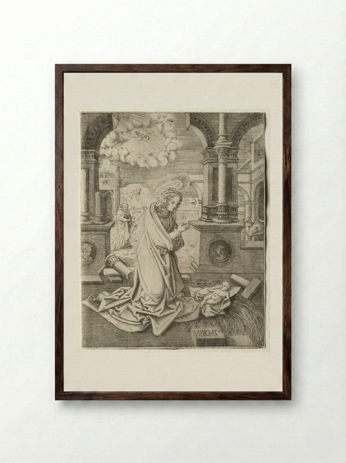 The Nativity - Allaert Claesz - Framed Print Dark Wood