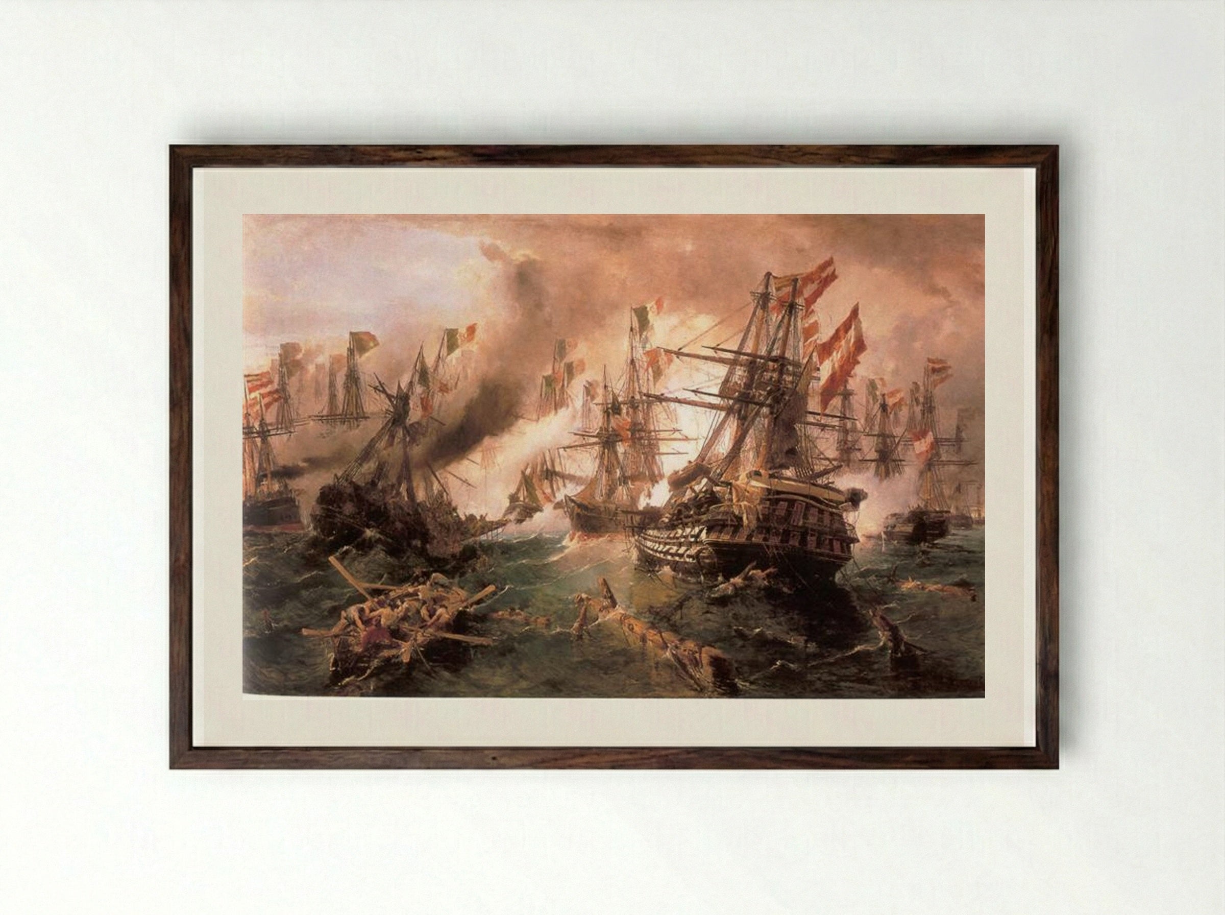 The Naval Battle of Lissa - Konstantinos Volanakis - Framed Print Dark Wood