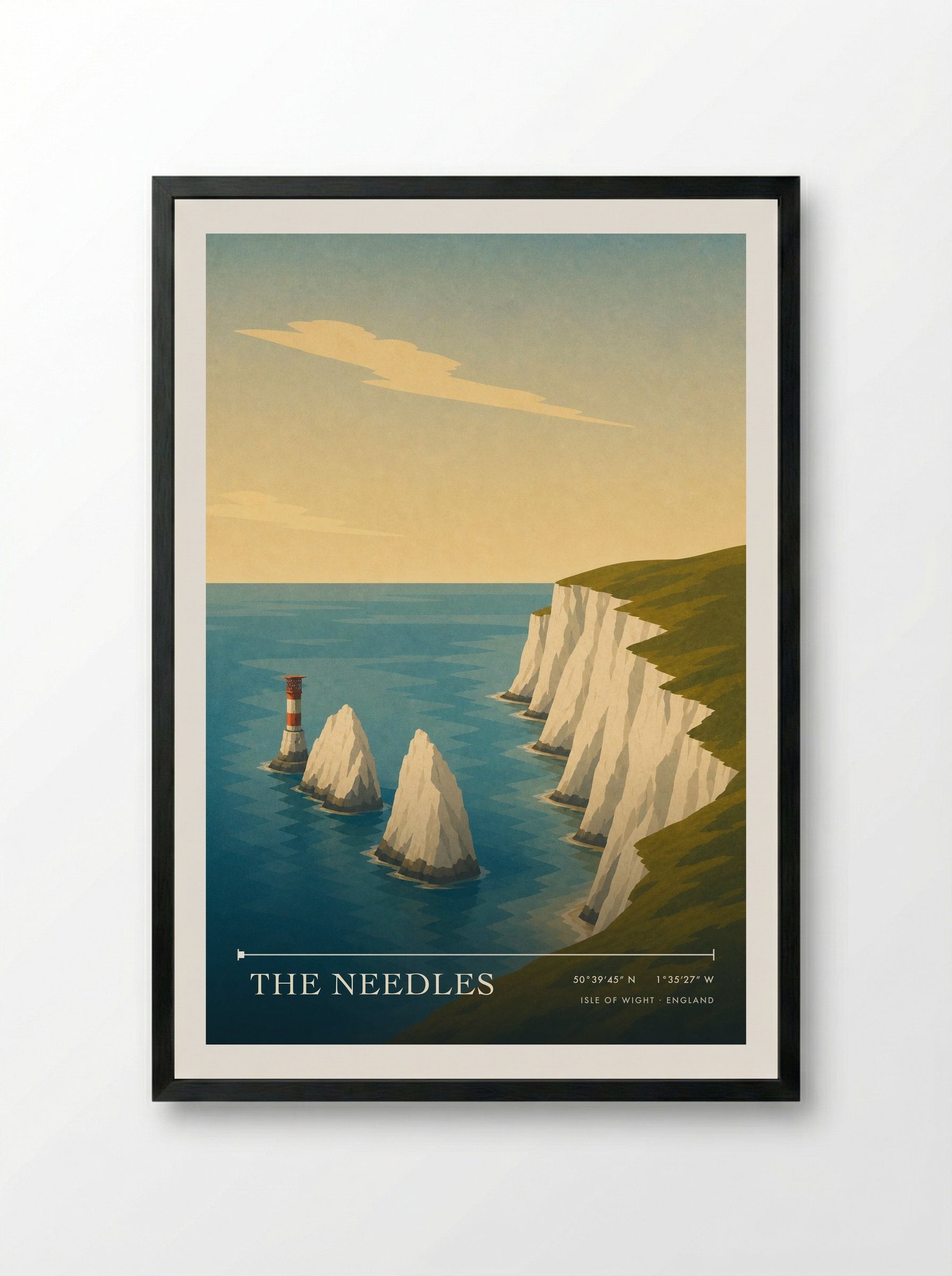 The Needles Isle of Wight England Travel Poster - Framed Print Black