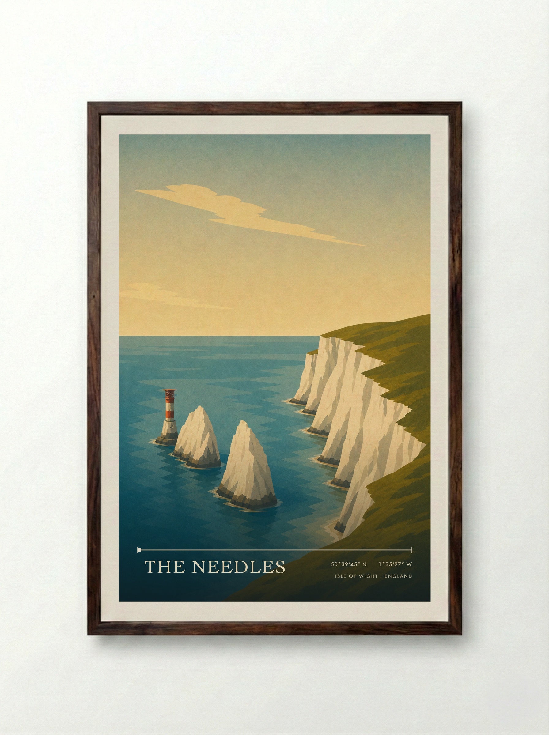 The Needles Isle of Wight England Travel Poster - Framed Print Dark Wood