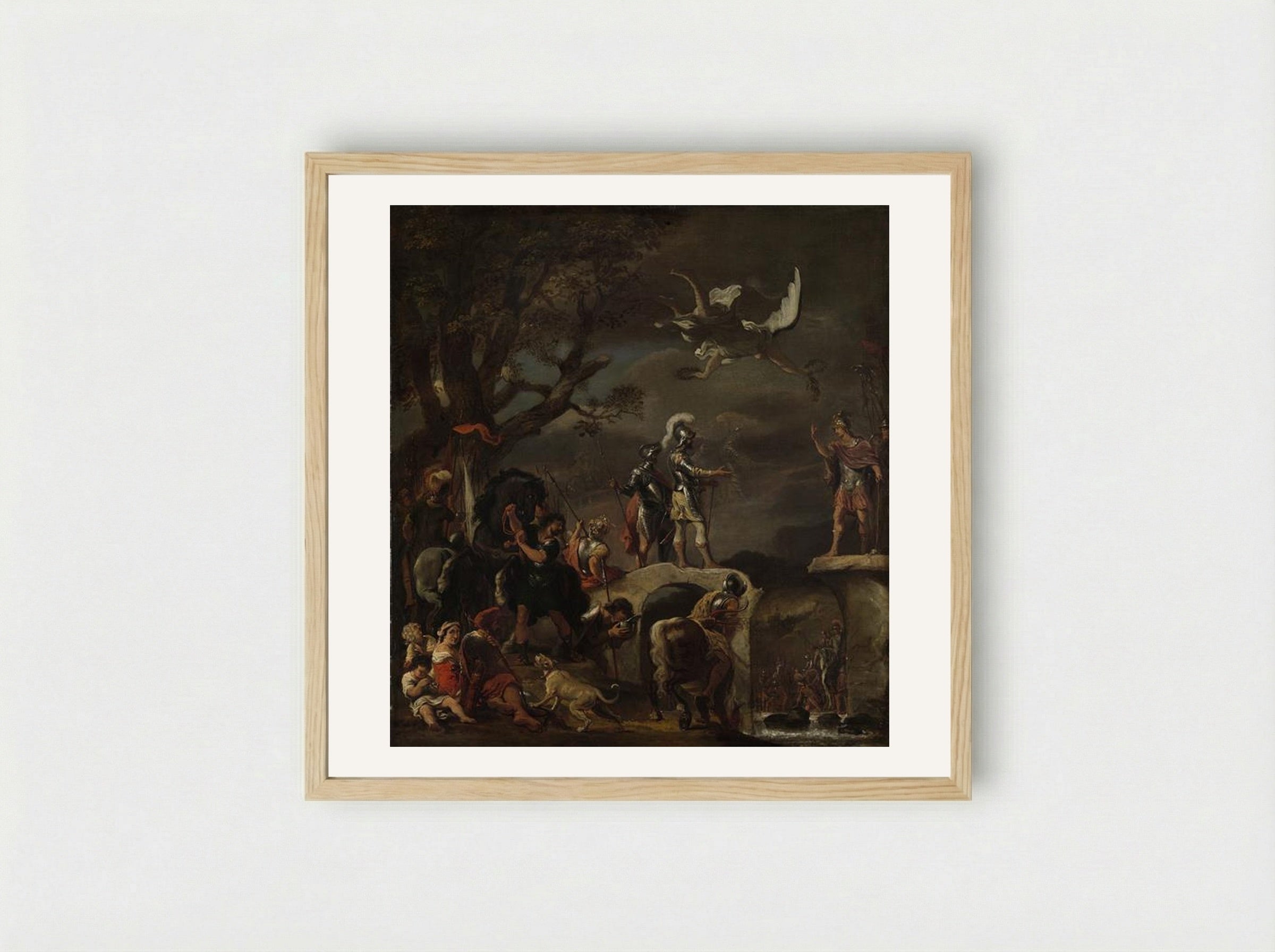 The Negotiation between Claudius Civilis and Quintus Petillius Cerialis on the Broken Bridge - Ferdinand Bol - Framed Print Wood