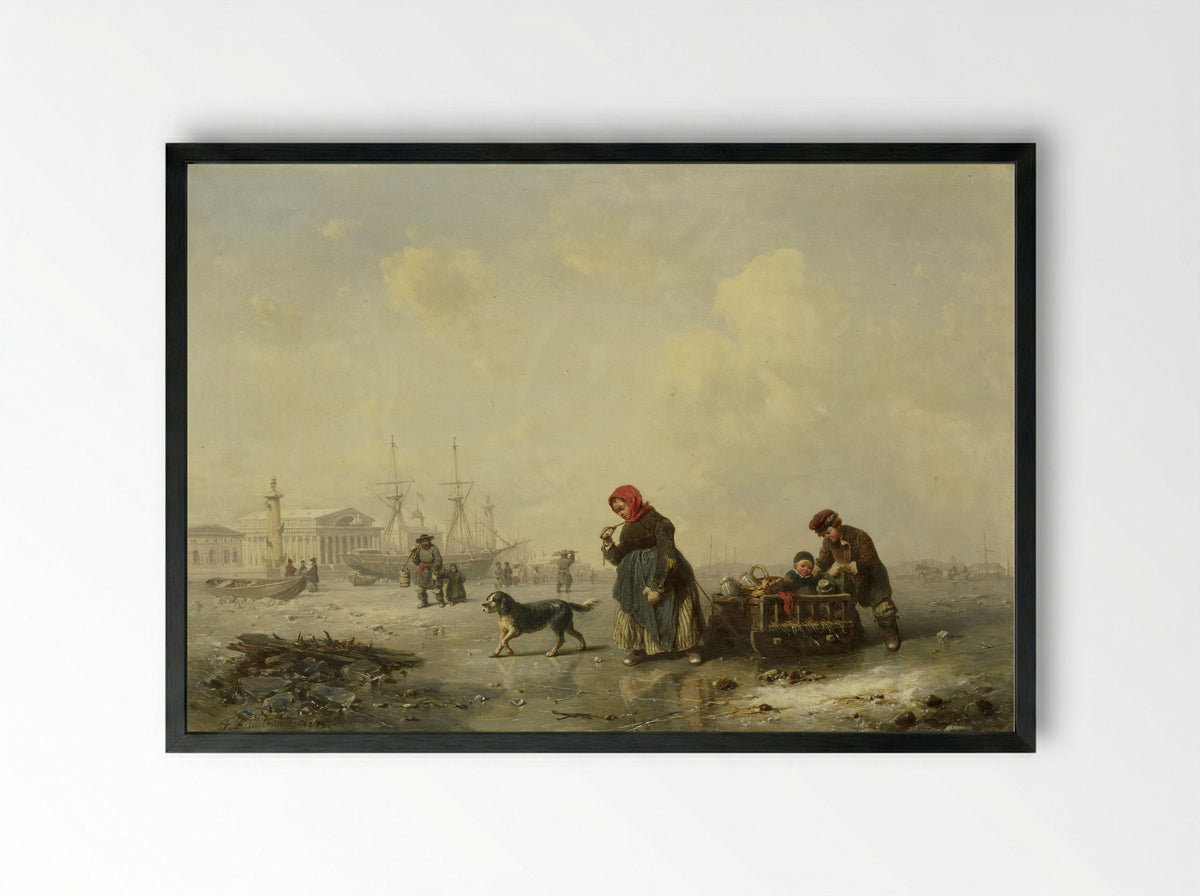 The Neva at Saint Petersburg in Winter - Theodor Hildebrandt - Framed Print Black