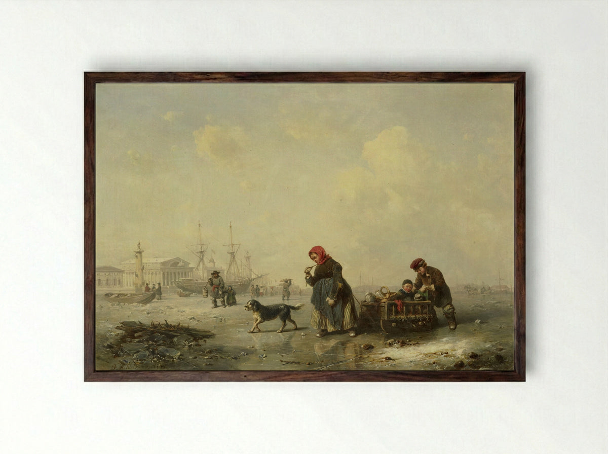 The Neva at Saint Petersburg in Winter - Theodor Hildebrandt - Framed Print Dark Wood