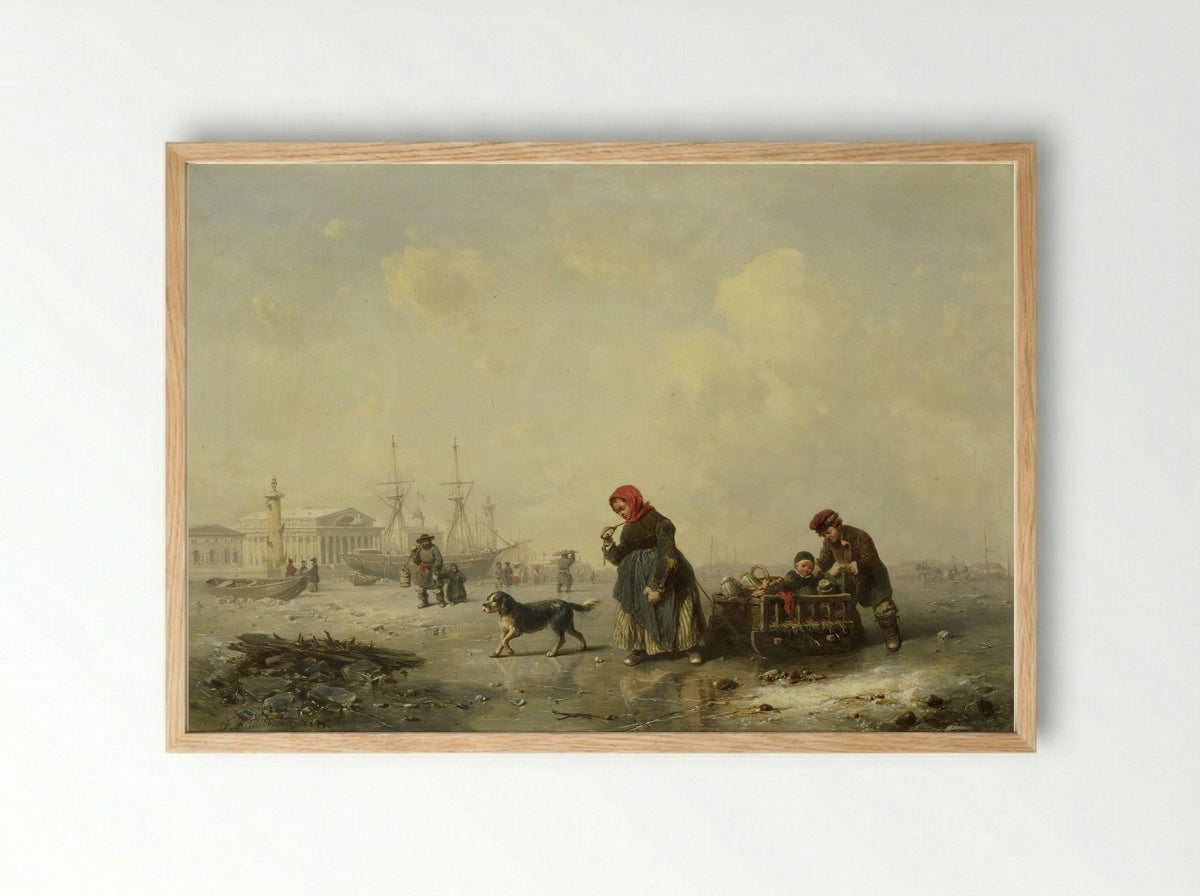 The Neva at Saint Petersburg in Winter - Theodor Hildebrandt - Framed Print Wood