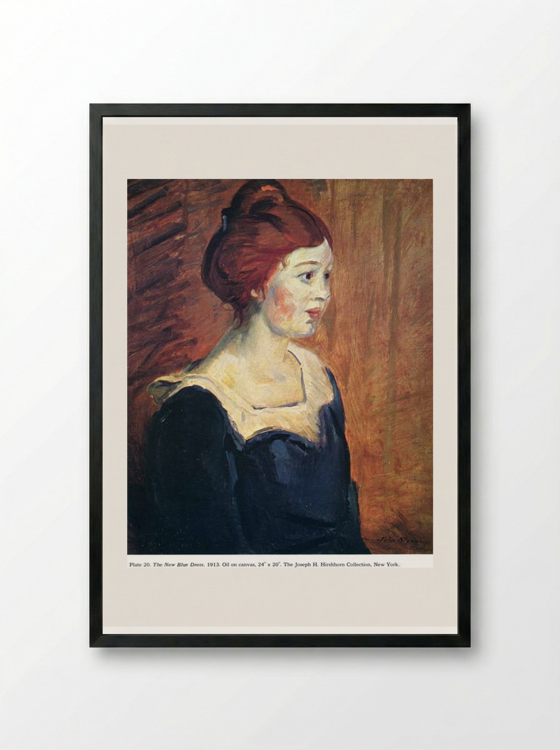 The New Blue Dress - John French Sloan - Framed Print Black