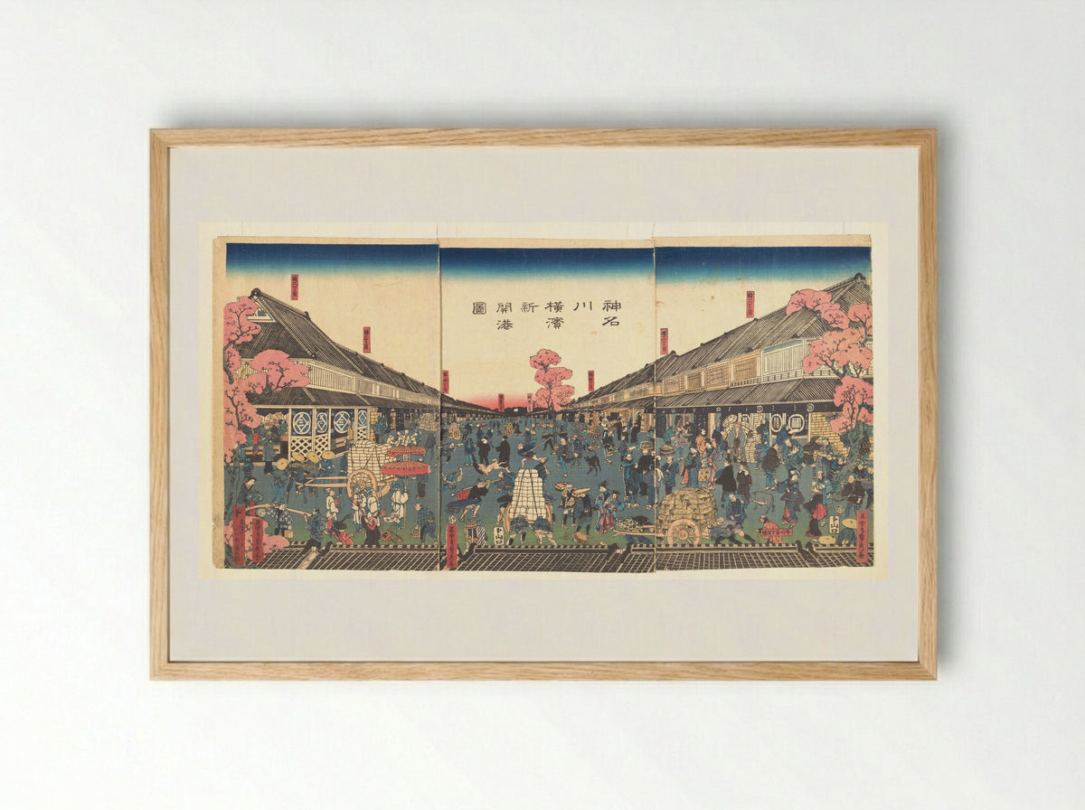 The Newly Opened Port of Yokohama in Kanagawa Prefecture - Utagawa Sadahide - Framed Print Wood