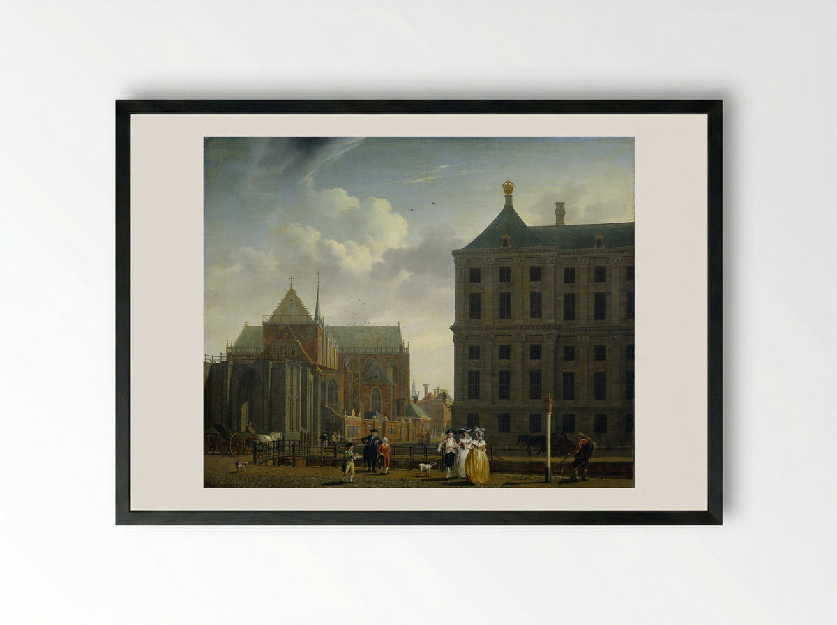 The Nieuwe Kerk and the Town Hall on the Dam in Amsterdam - Isaac Ouwater - Framed Print Black